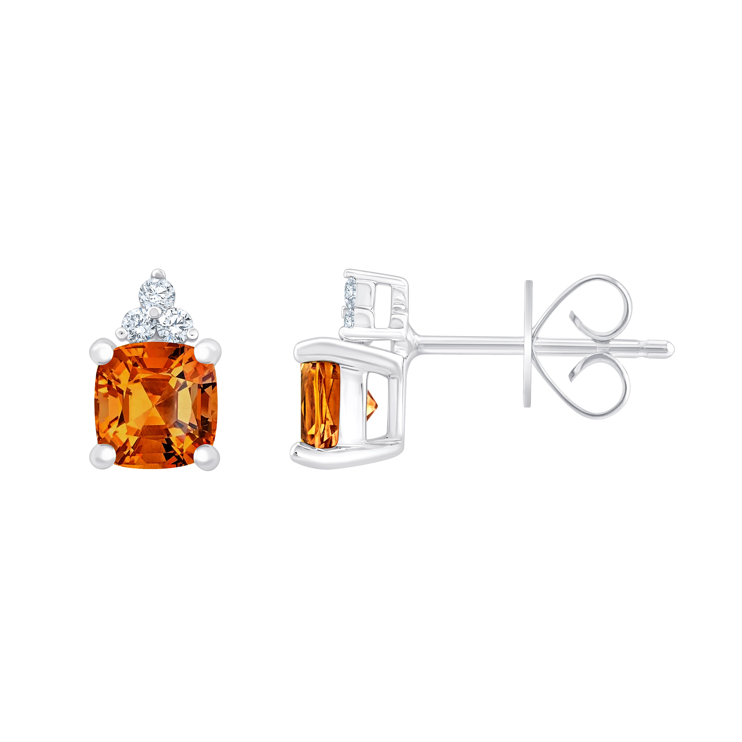 Cushion Cut Citrine and Diamond Stud Earrings (0.05 ctw)