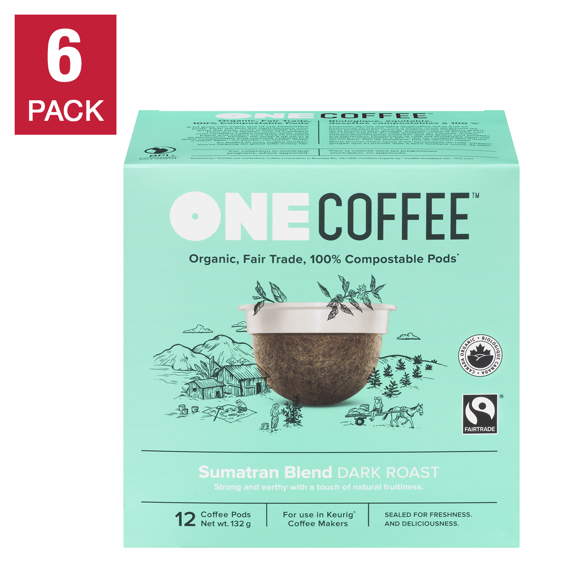 OneCoffee Organic Sumatran Fairtrade Coffee K-Cup Pods, 72-count 