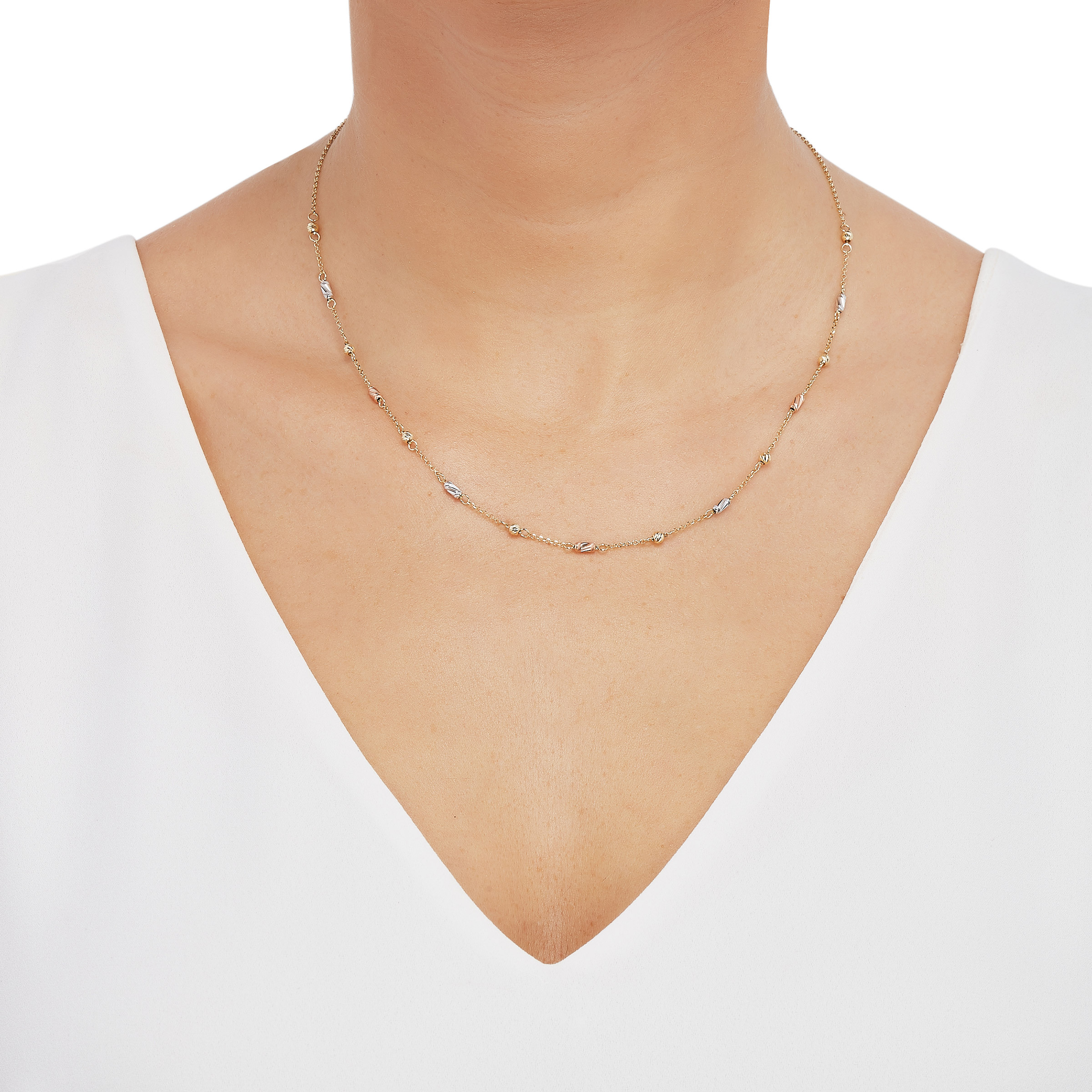 High Polish and Diamond Cut Forzatina Necklace with Tube and Beads