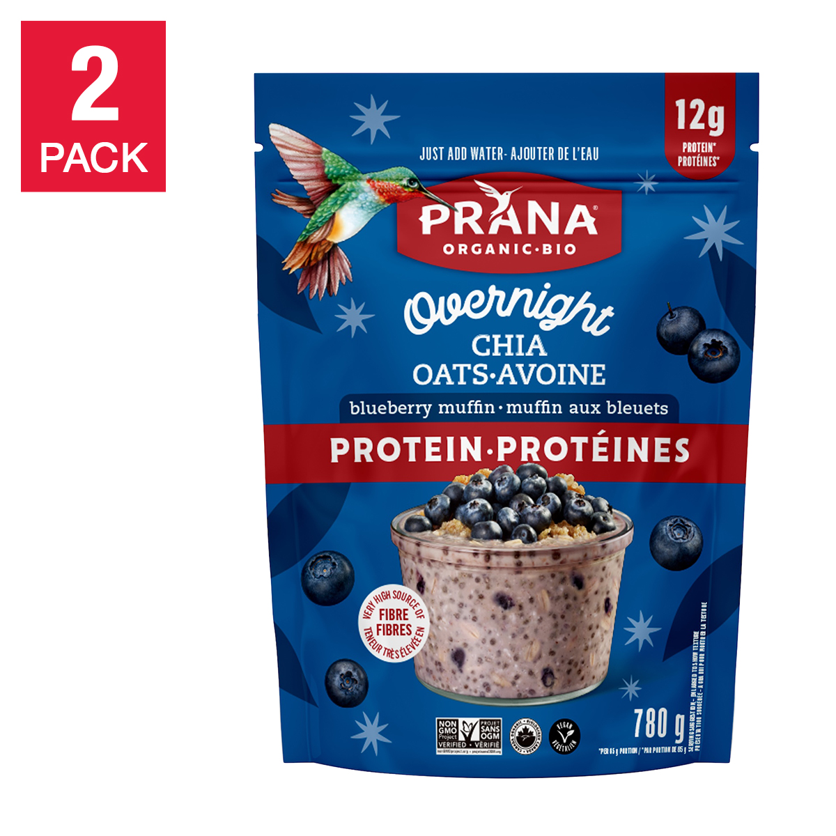 Prana Overnight Protein Chia Oats, 2 × 780 g