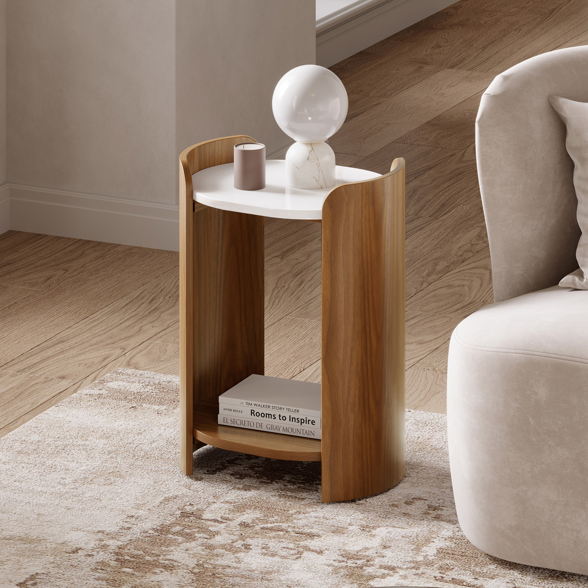 Loxley Rowe Bruna Side Table with Sintered Stone Top, Walnut Finish