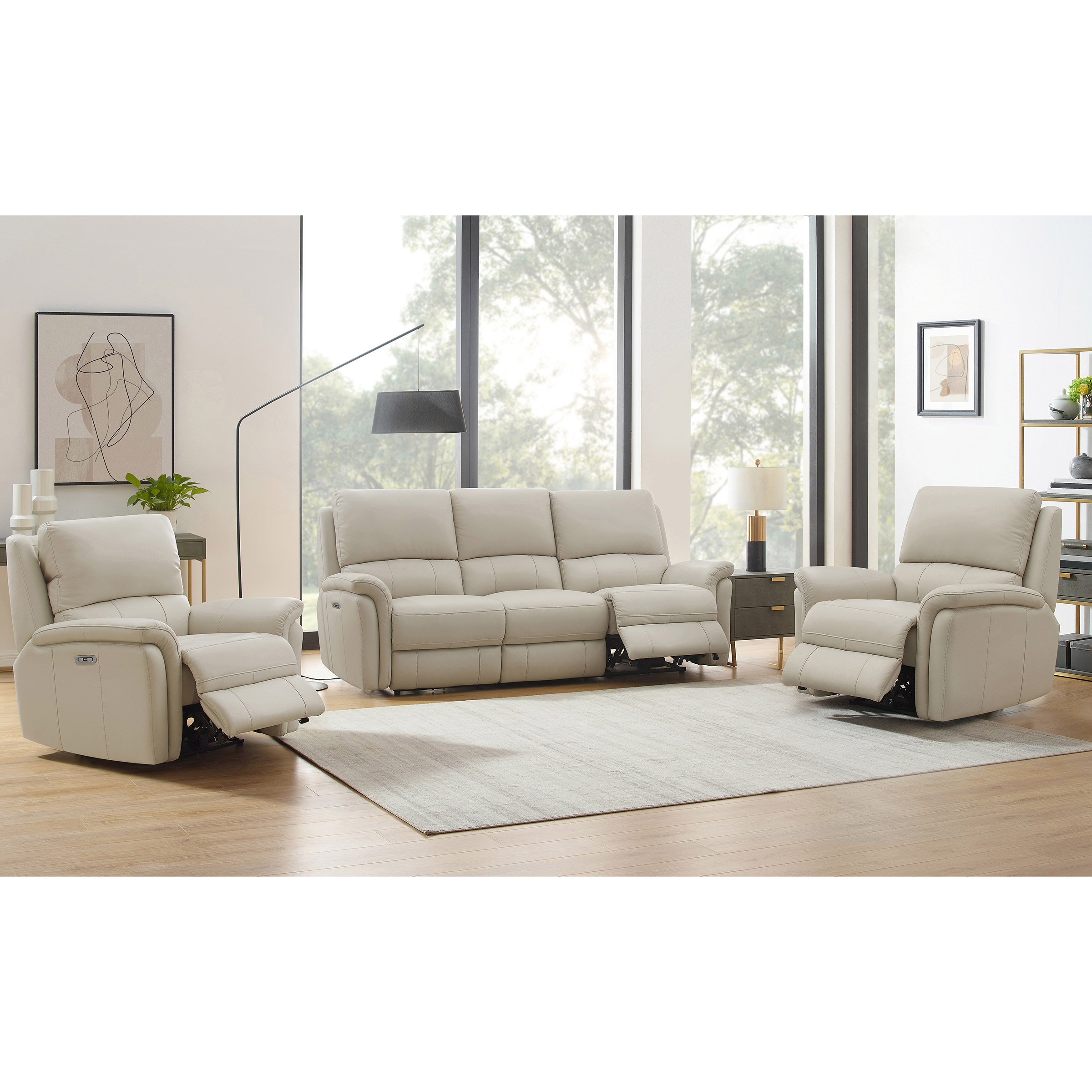 Prospera Home Marner Top grain Leather Power Reclining Sofa and 2 Chairs