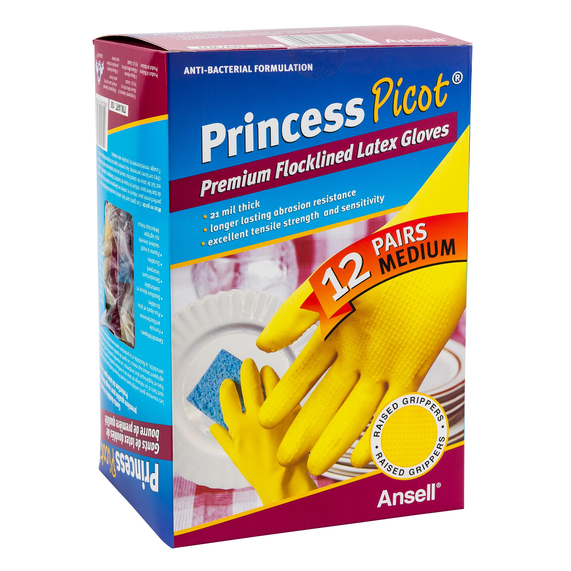 Princess Picot Medium Latex Multi-purpose Gloves, 12 pairs