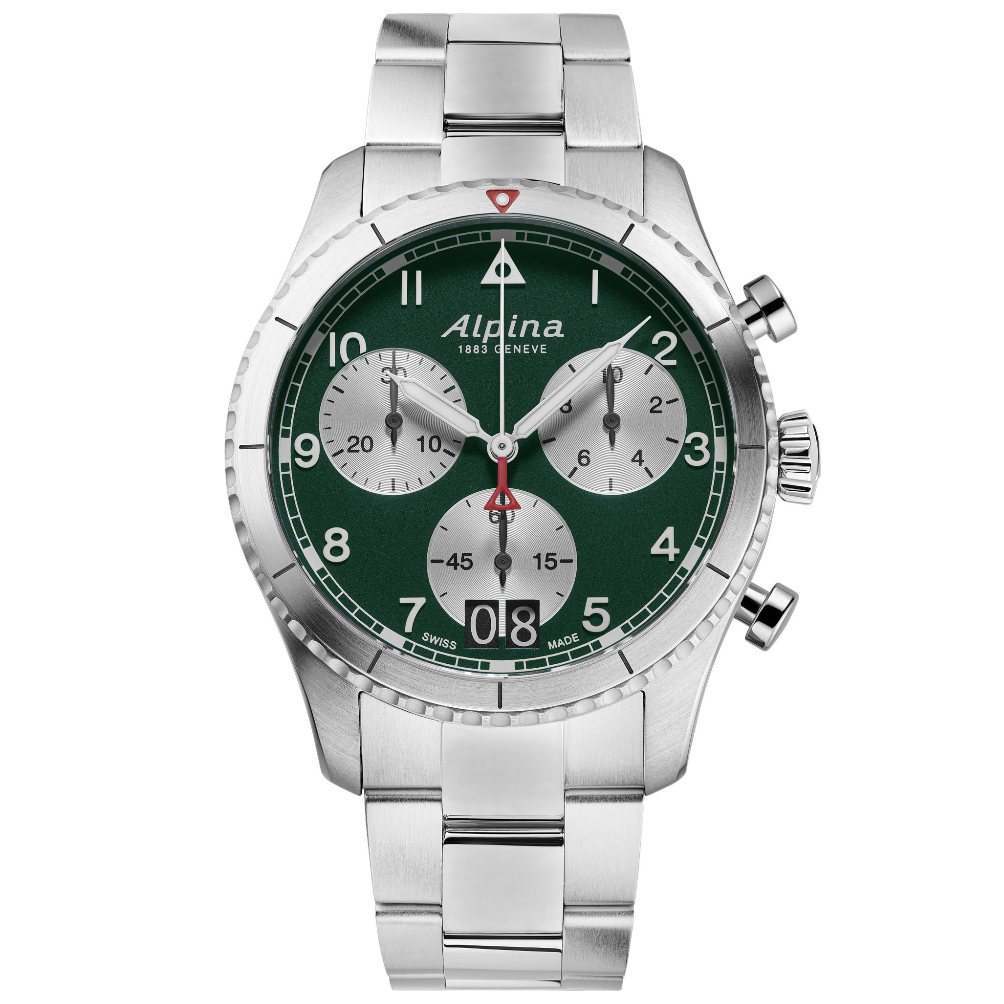 Alpina Startimer Pilot Big Date Stainless Steel Green Dial Men's