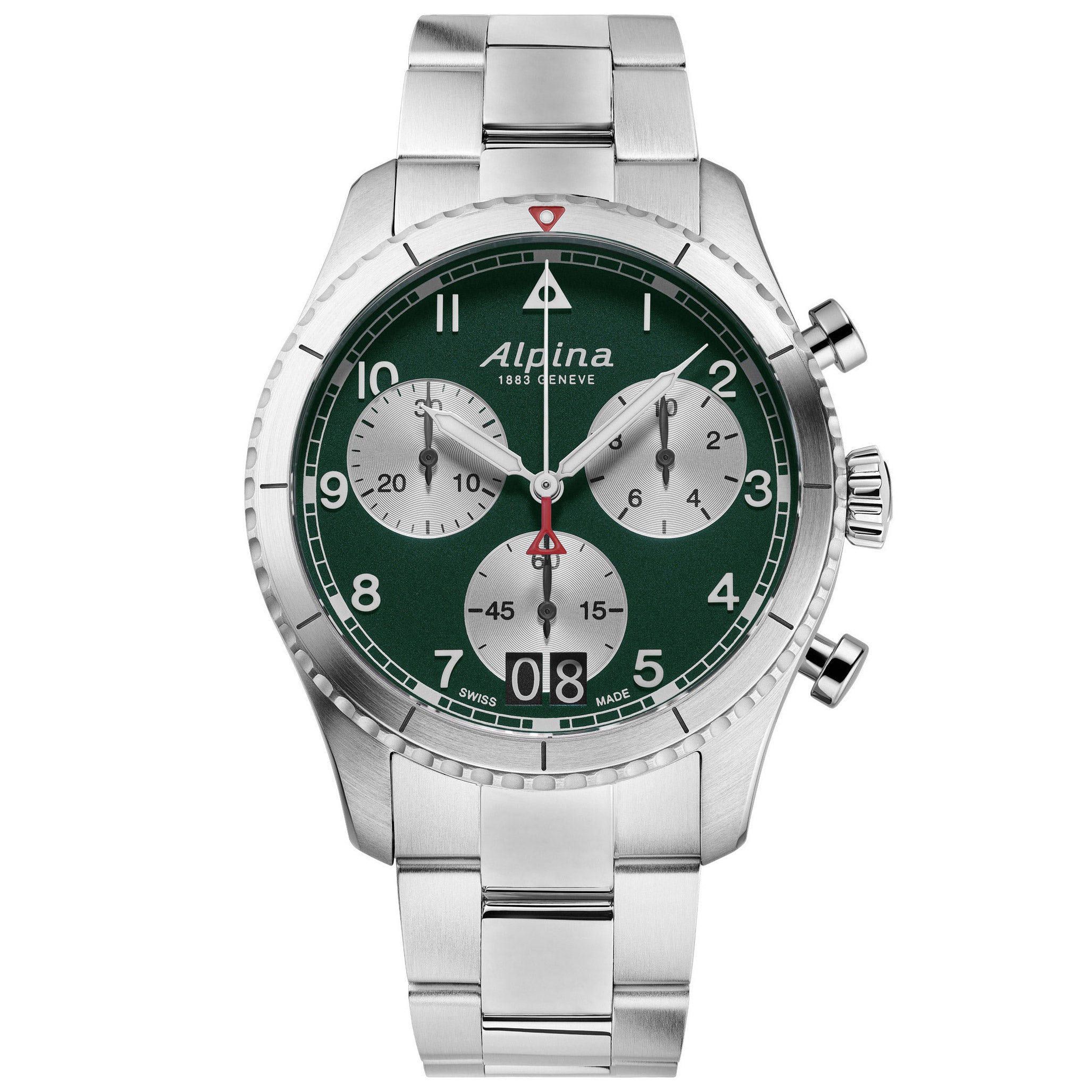 Alpina Startimer Pilot Big Date Stainless Steel Green Dial Men's