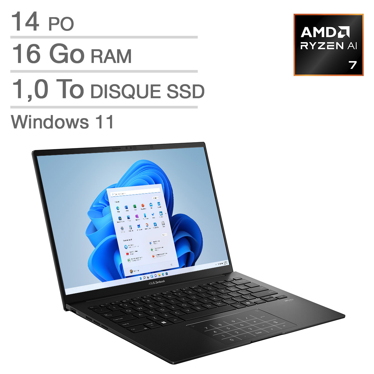 ASUS Zenbook 14 - Ordinateur portable OLED Copilot+ PC de 14 po, AMD Ryzen AI 7 350 – 16 Go RAM, 1 To SSD, AMD Radeon