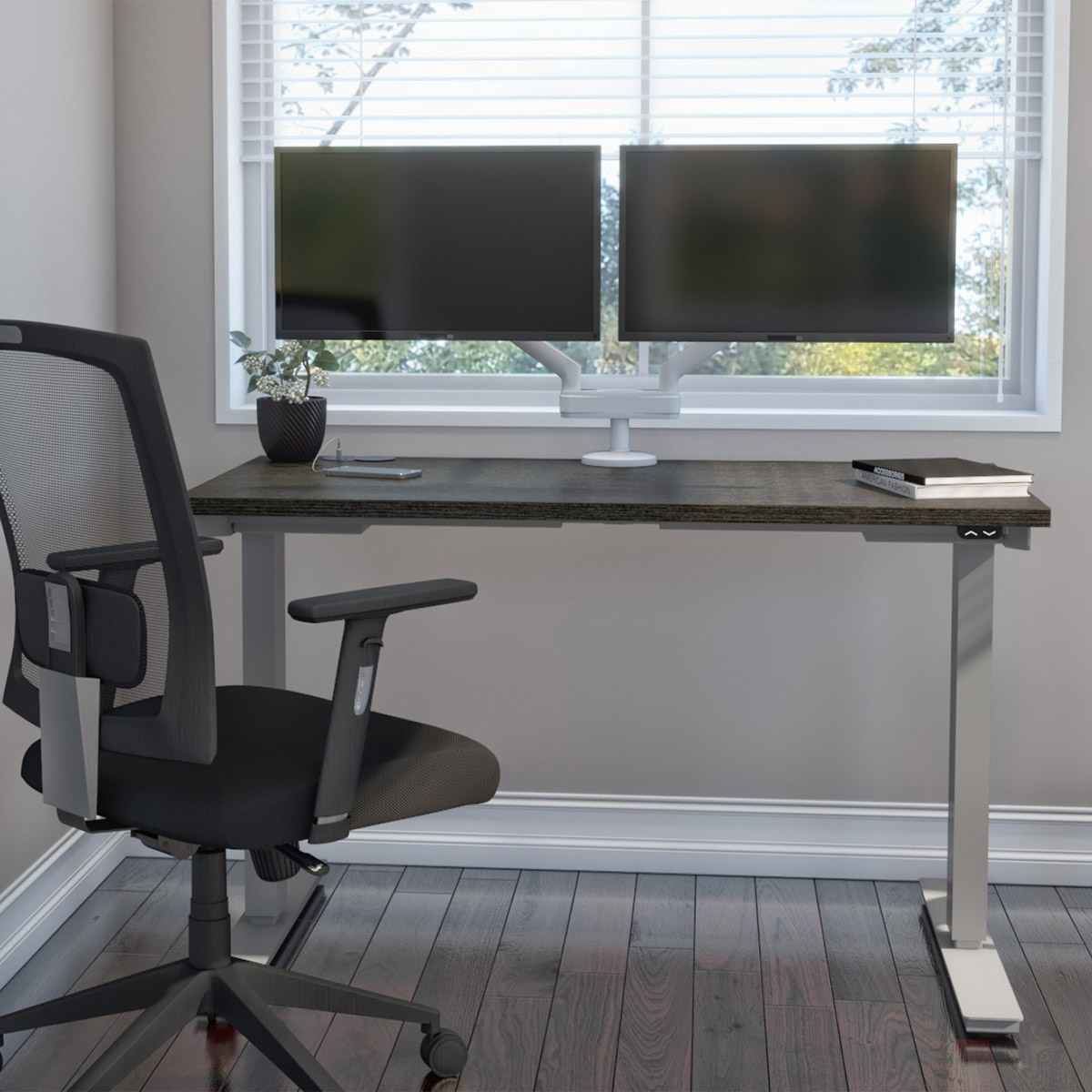 Bestar Upstand 61 cm x 122 cm (24 in. x 48 in.) Height Adjustable Desk with Dual Monitor Arm