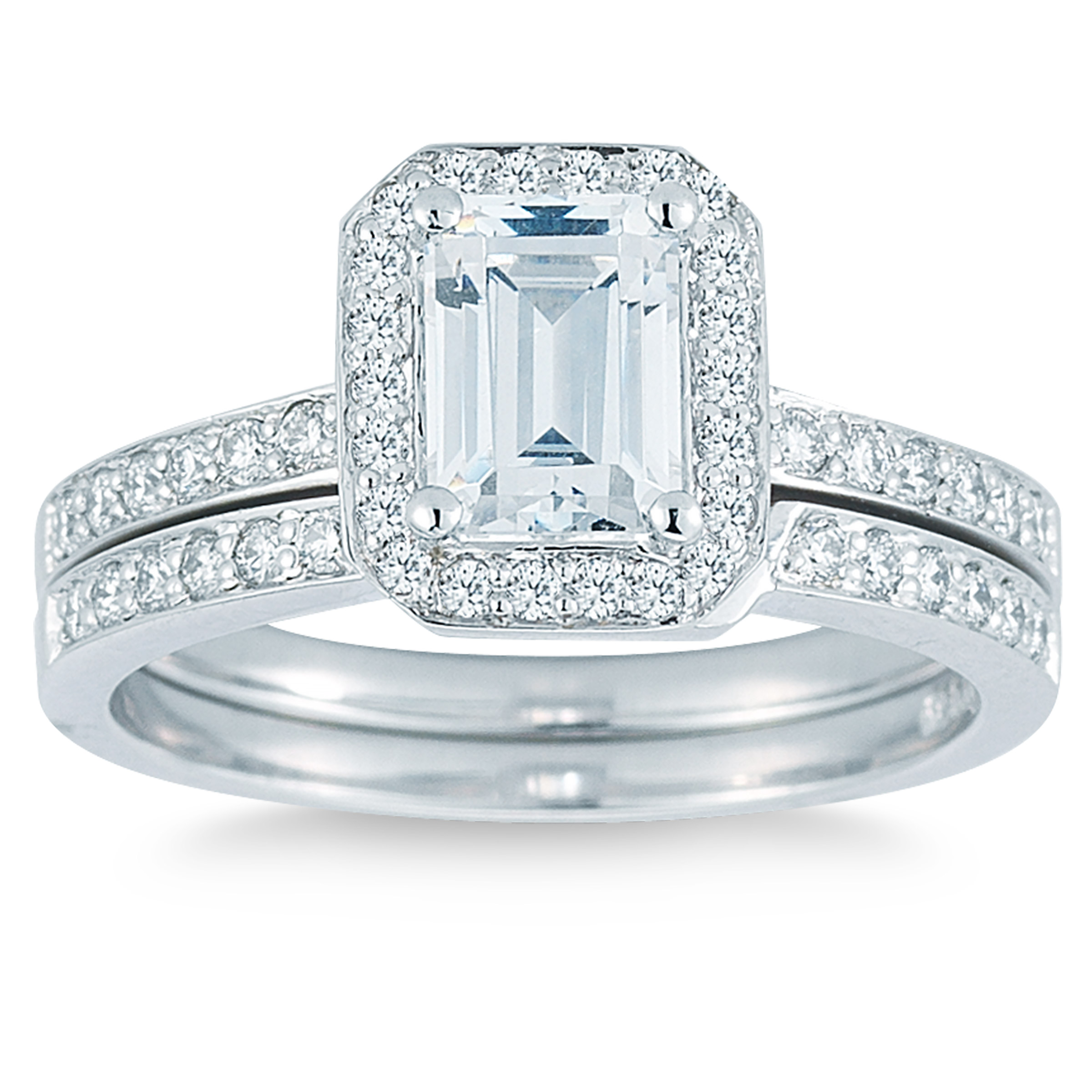 Emerald Cut and Round Brilliant Wedding Set (1.39 ctw)  