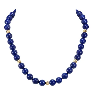 14KT YELLOW GOLD 10MM BLUE LAPIS NECKLACE