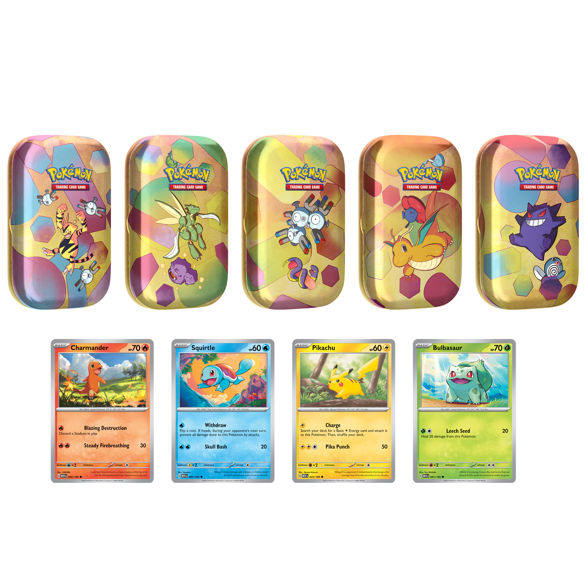 Pokemon 151 Mini Tins (5-pack) + 4 Promo Cards – English Edition (Set A)