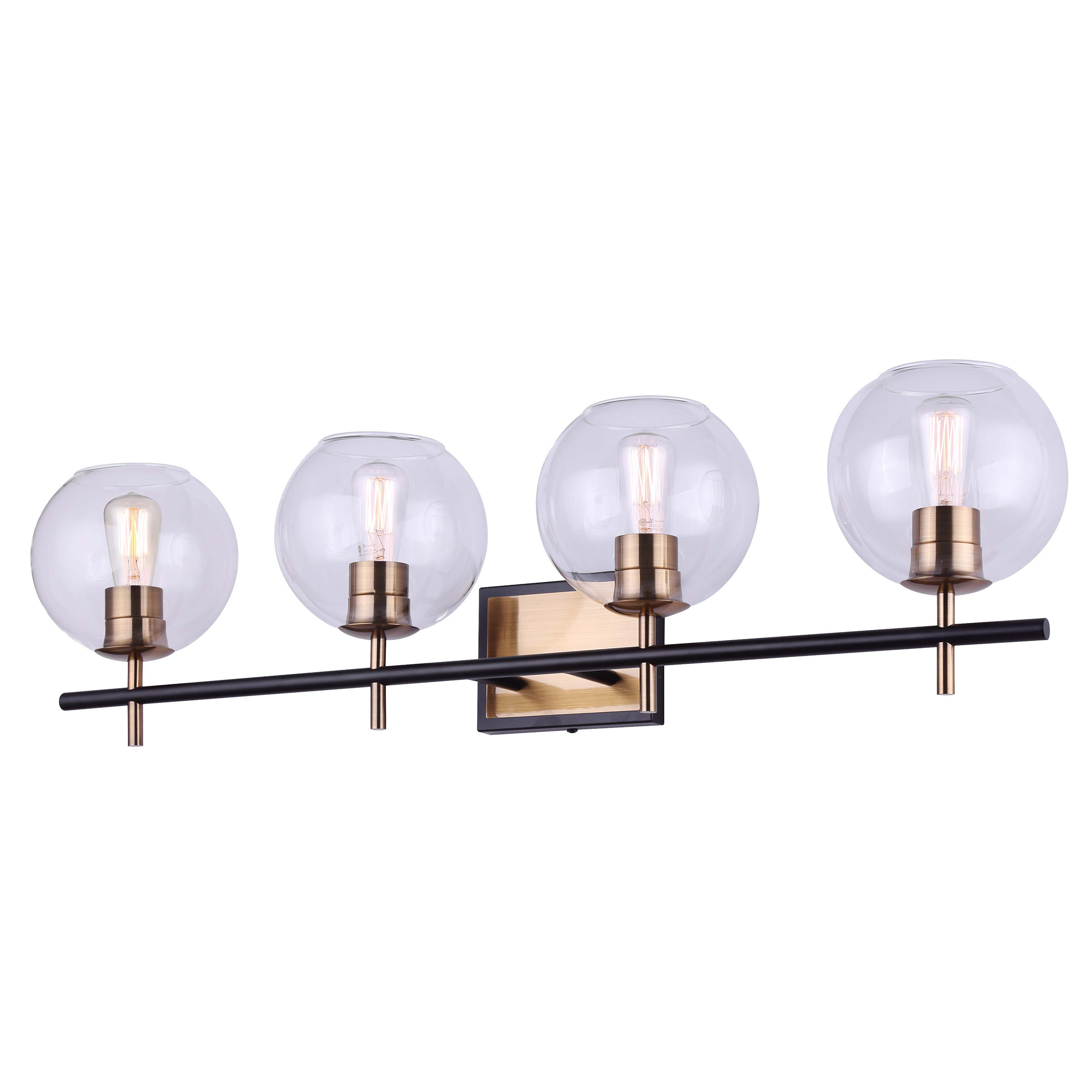 TENLEY Matte Black and Gold Vanity Light with Clear Glass Shades
