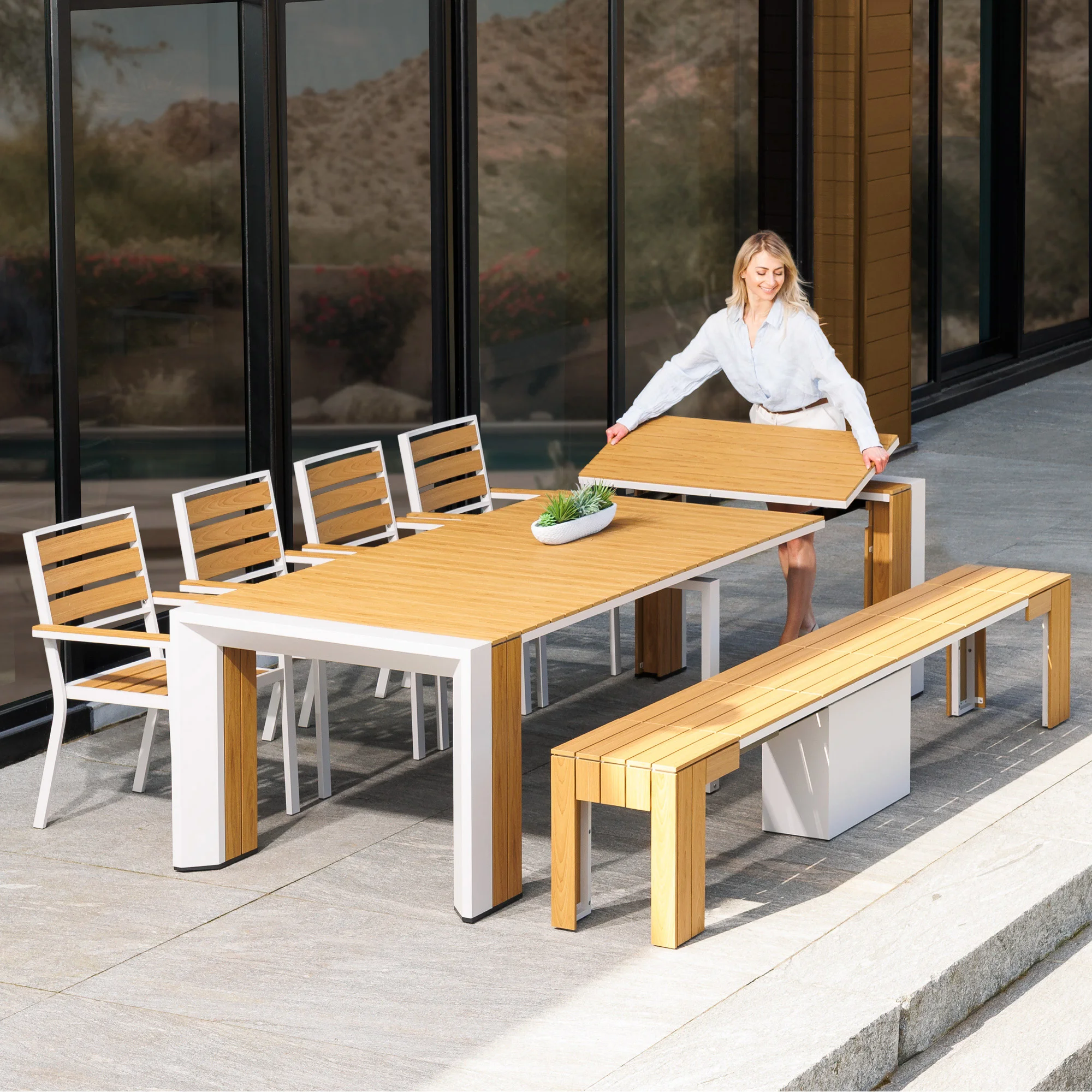 Transformer Table Extendable Outdoor Patio Dining Set | Costco