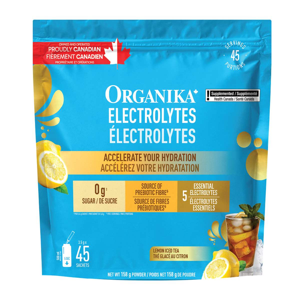 Organika Electrolytes Lemon Iced Tea Sachets, 3.5g x 45