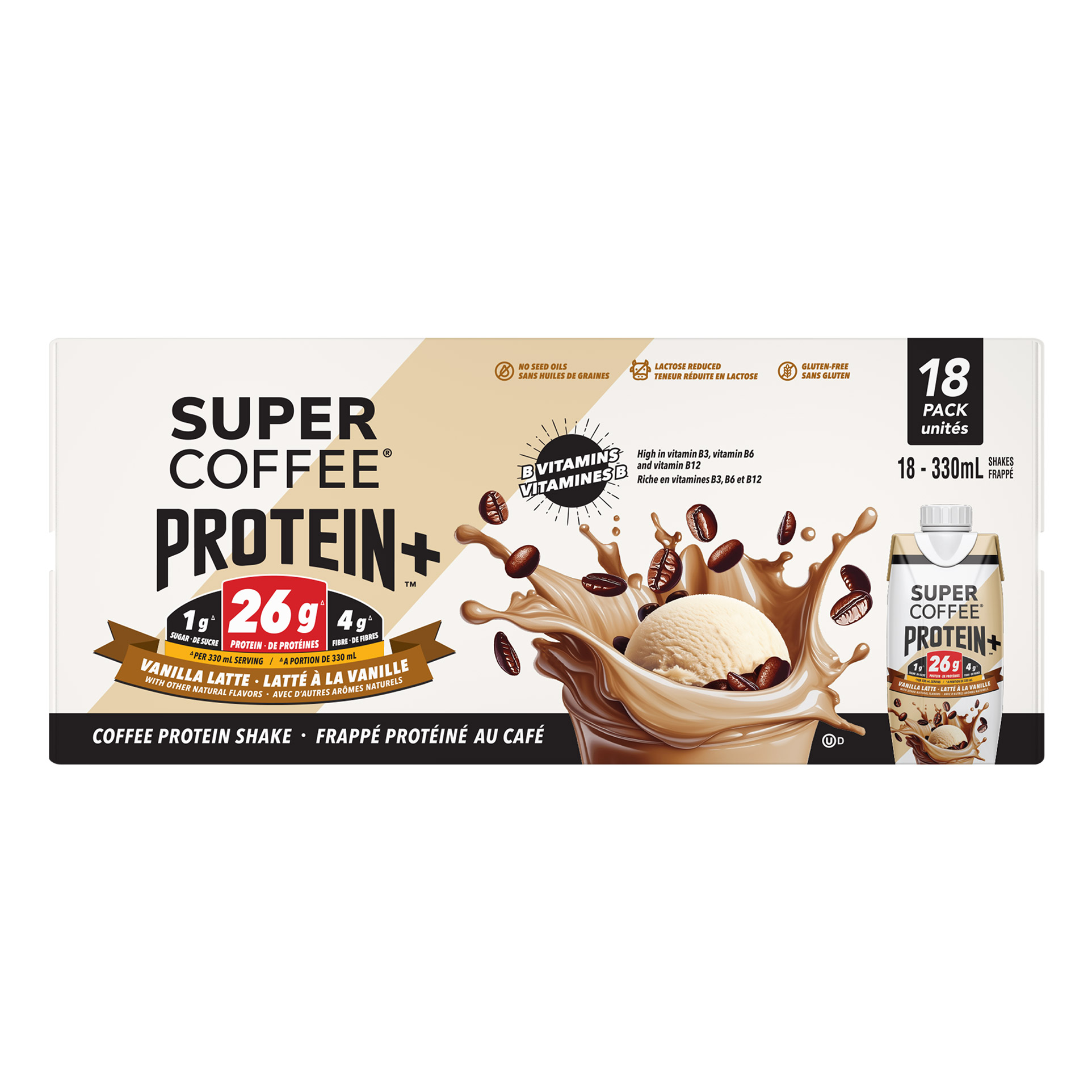 Super Coffee Protein+ Vanilla Latte, 18 x 330mL