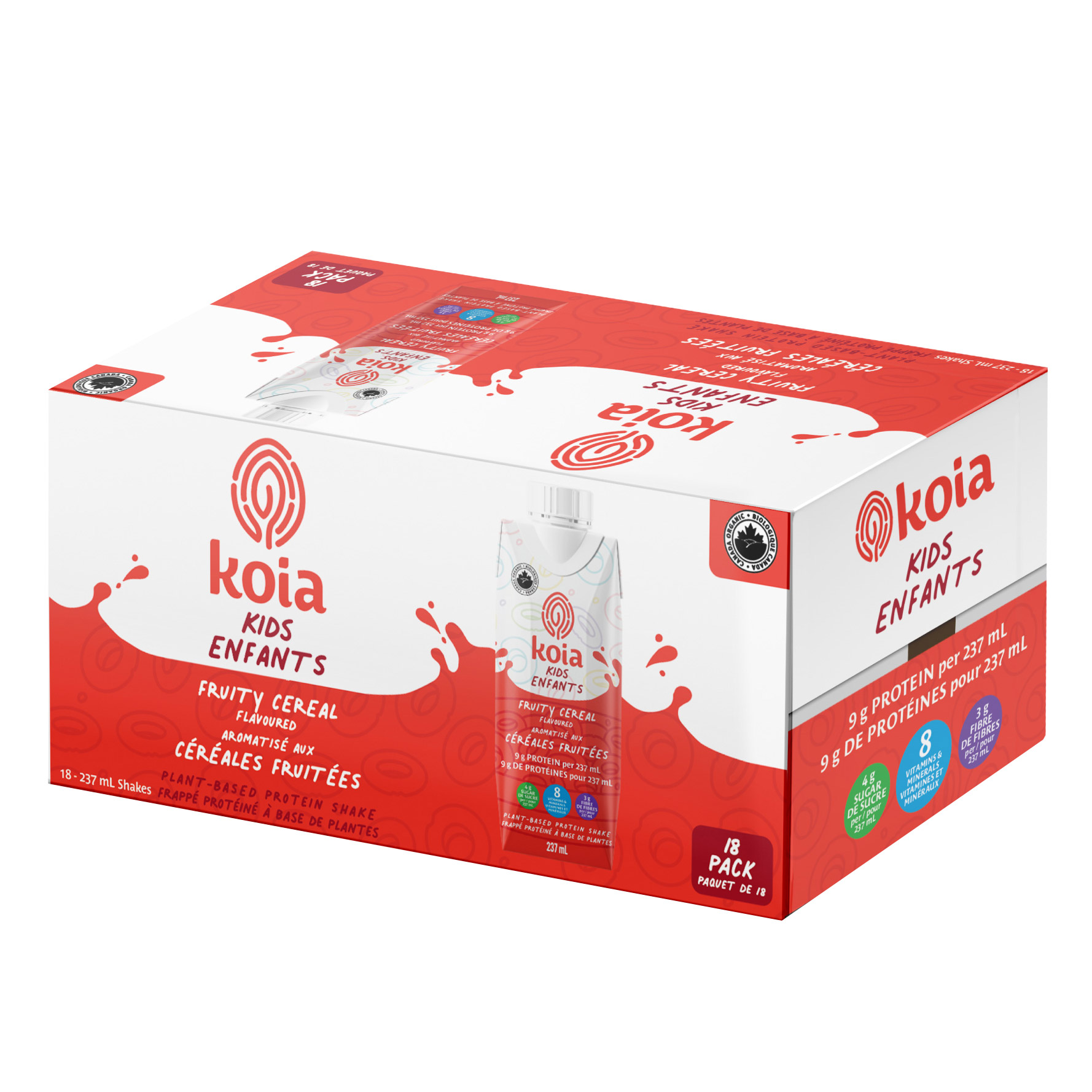 Koia Kids Plant-Protein Nutrition Shake, Fruity Cereal, 18 x 237 mL