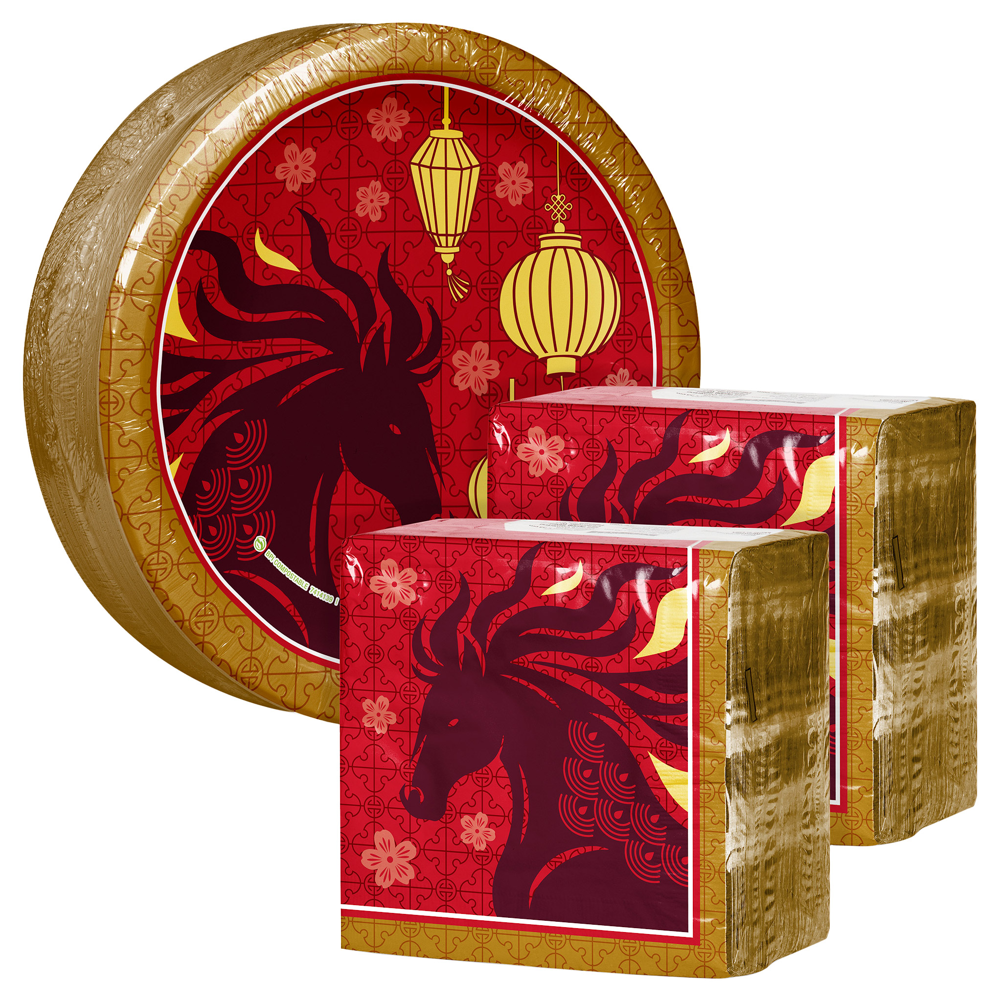 Artstyle Paper Plate & Napkin Bundle, Year of the Horse Lunar New Year ...