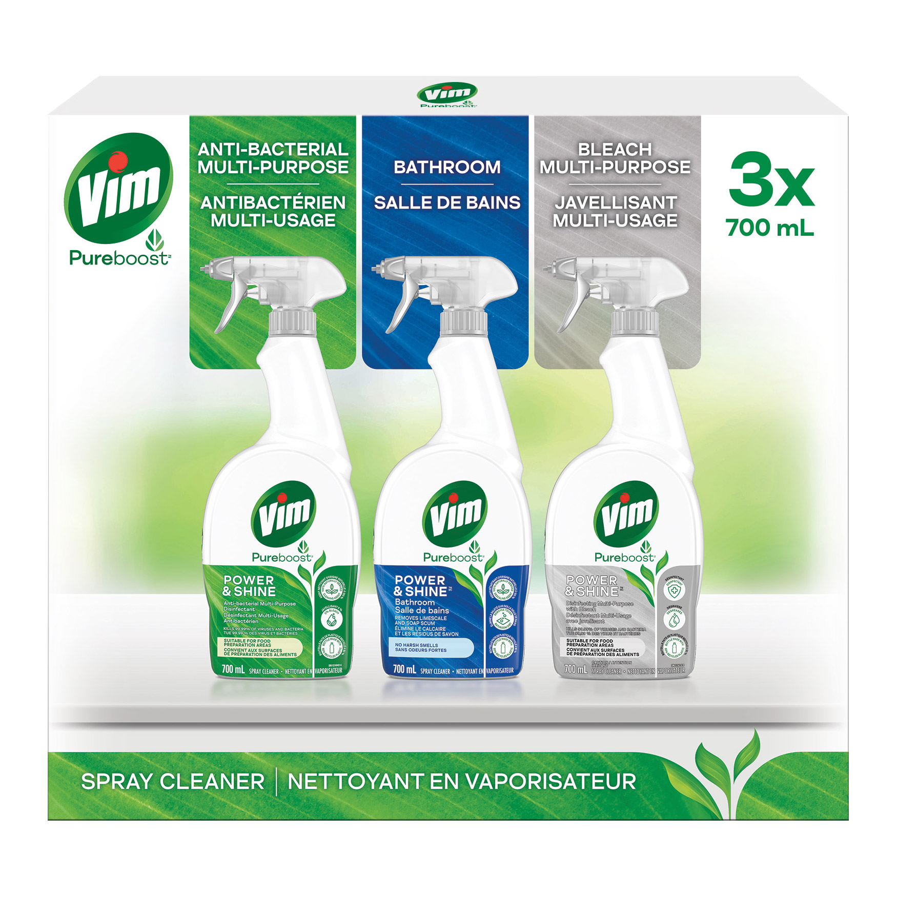 Vim Power & Shine Spray Cleaner, 3 x 700 ml 