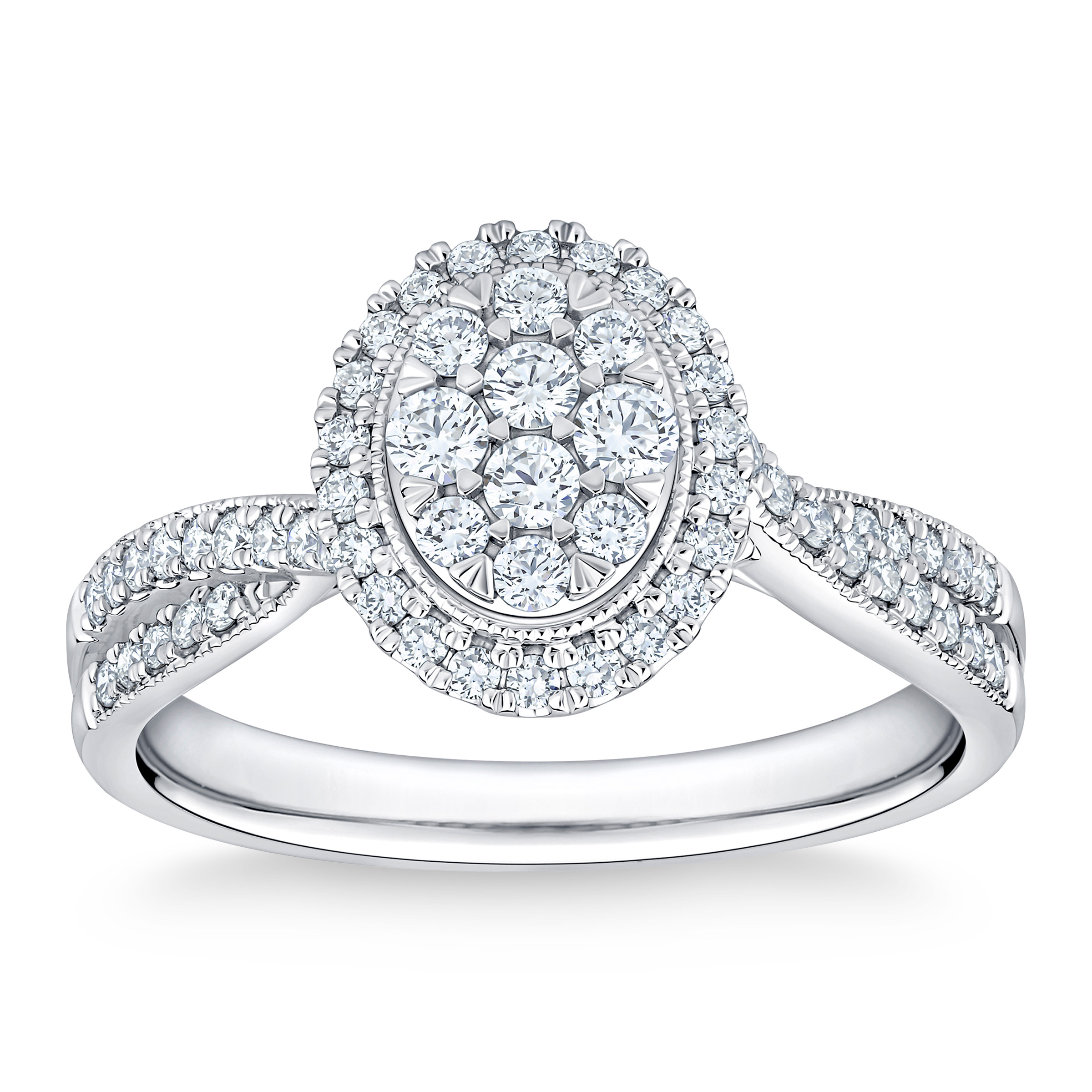 Round Brilliant Diamond Oval Composite Twist Shank Ring (0.50 ctw)