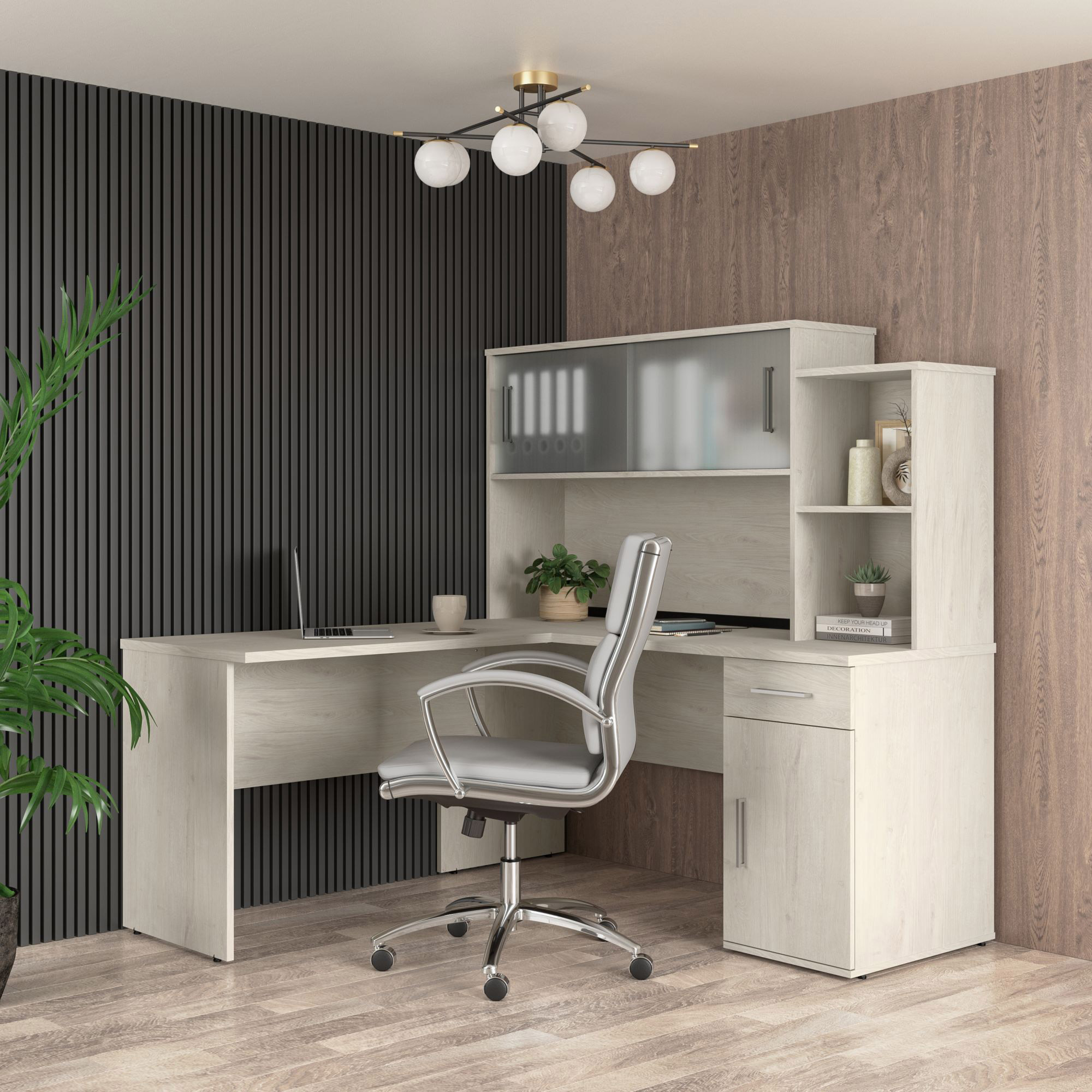 Bestar Orford L-Shaped Desk with Hutch