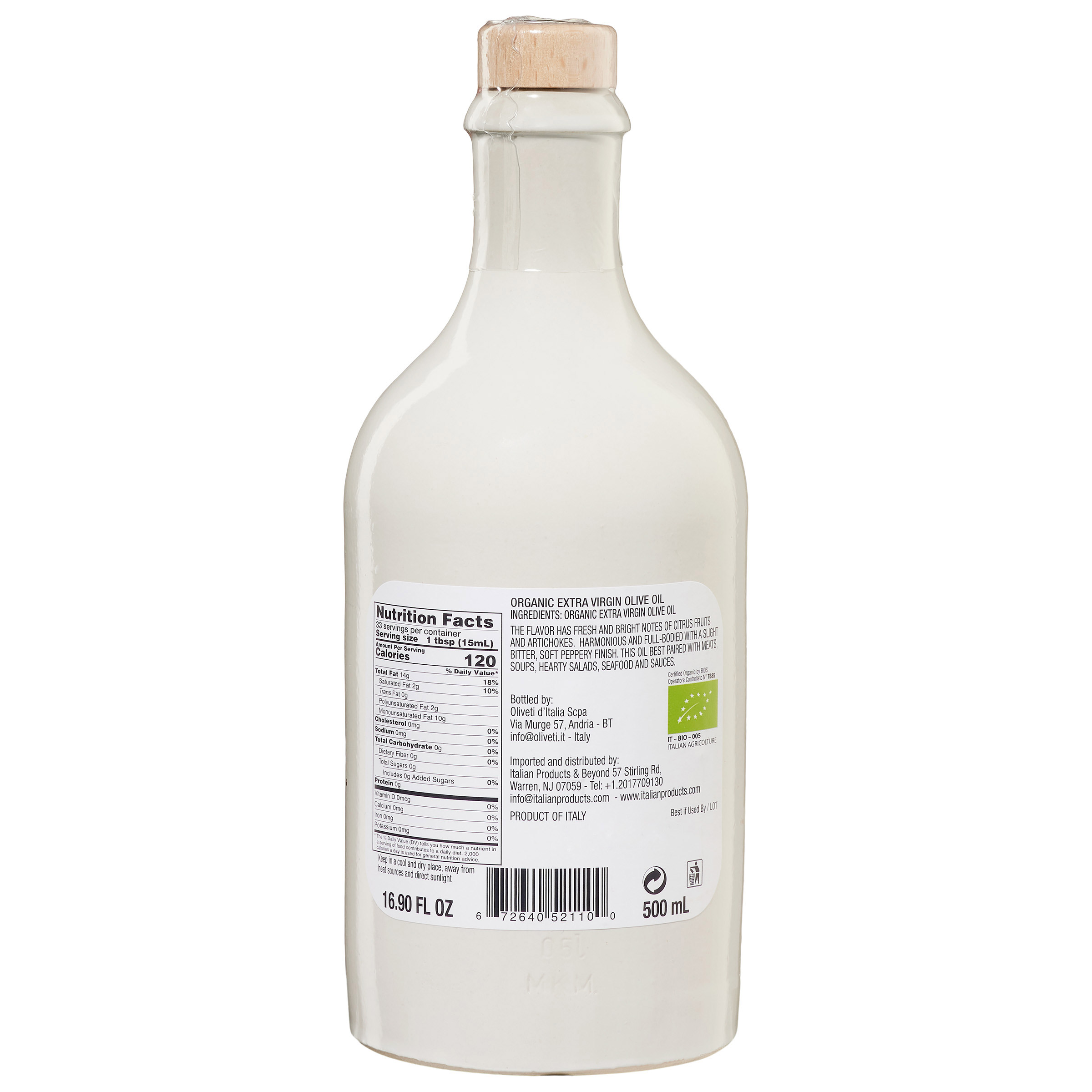 Arte Organic Extra Virgin Olive Oil, 2 Pack Ceramic Bottle, 33.8 fl oz. Total