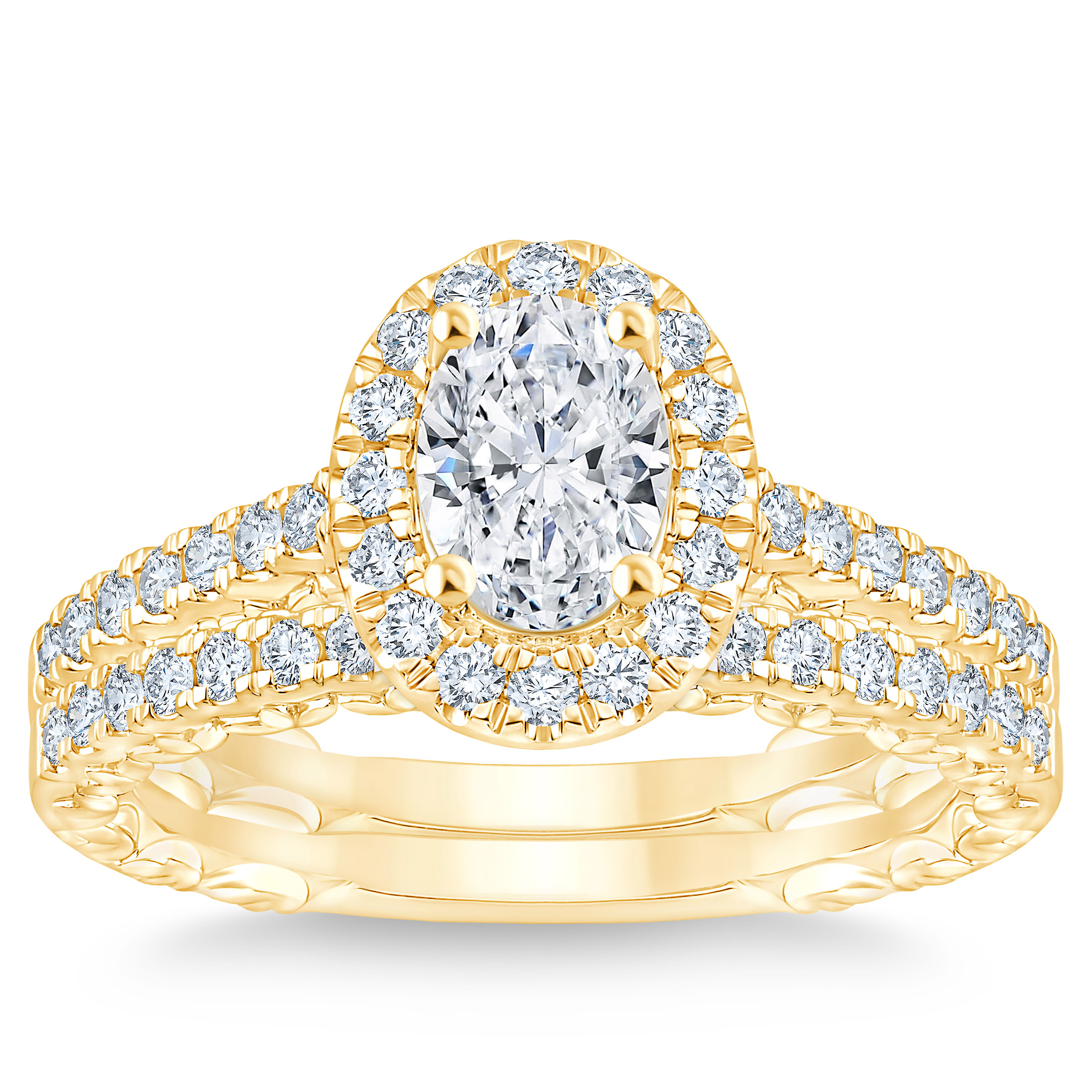 Oval Cut and Round Brilliant Diamond Halo Wedding Set (1.18 ctw)
