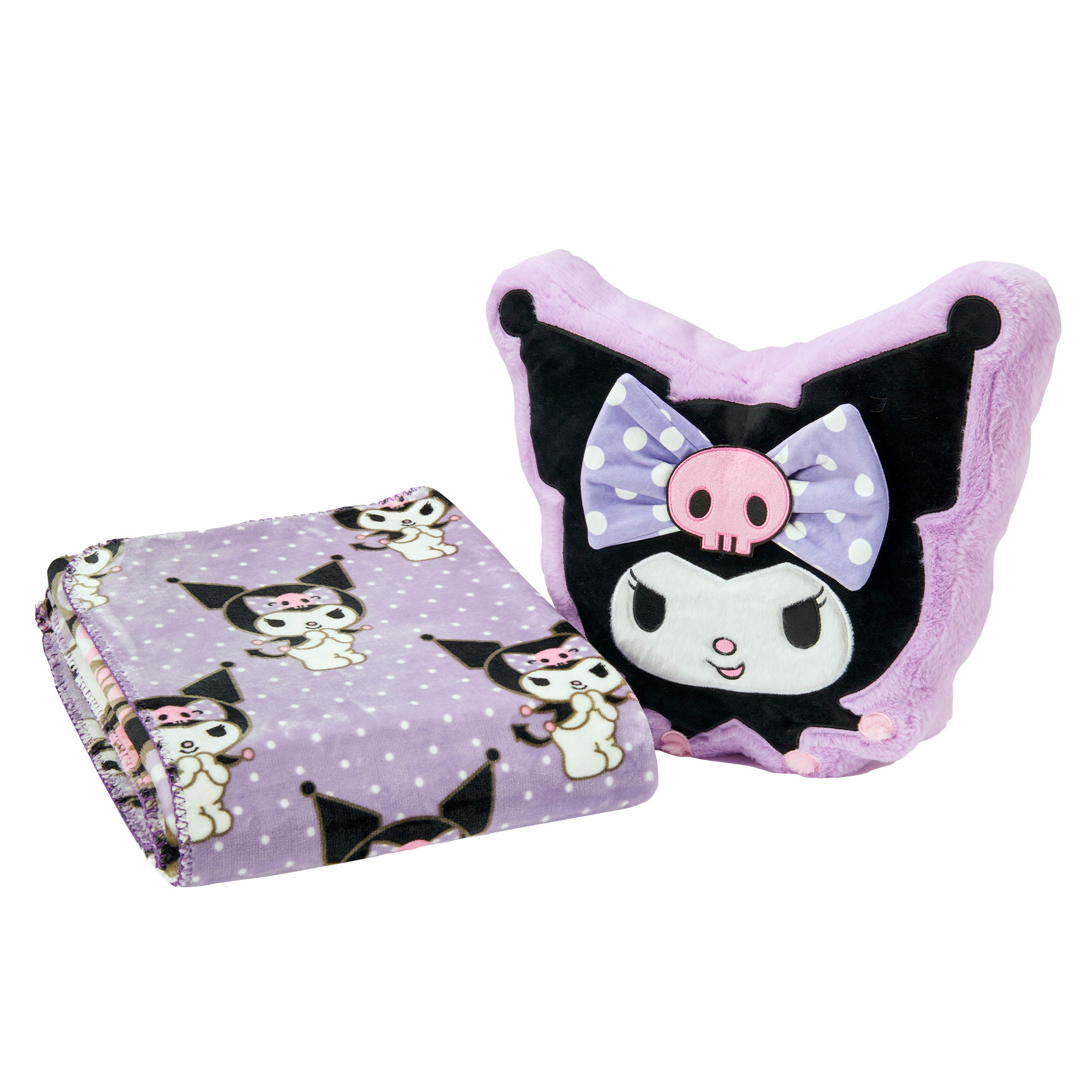 Kuromi Faux Fur Pillow & Reversible Throw Set