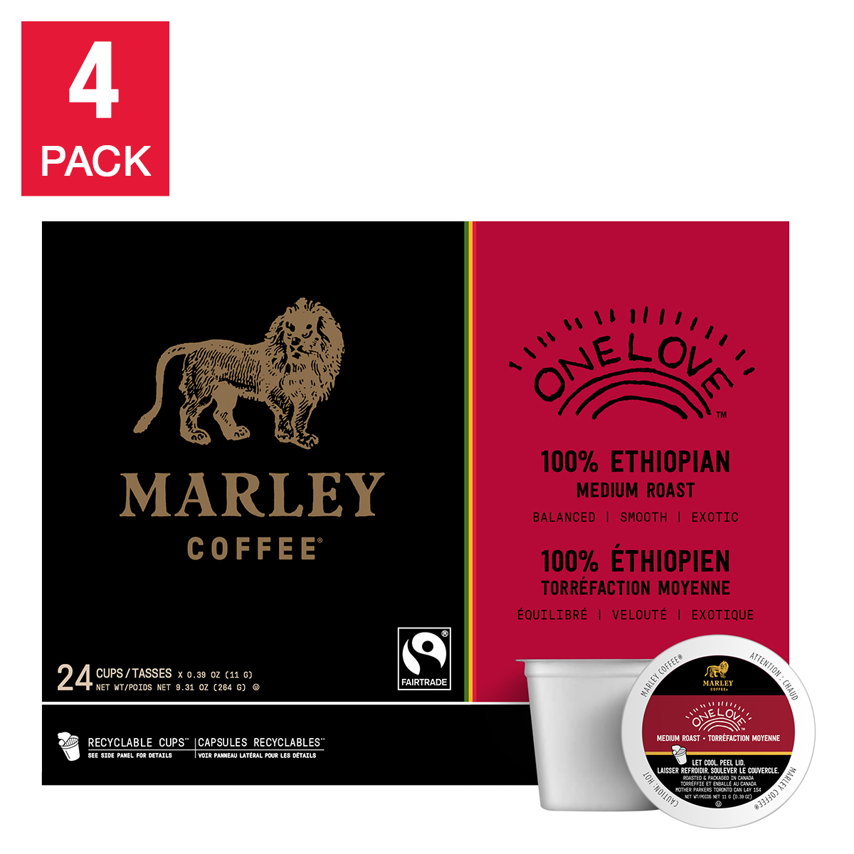 Marley Coffee One Love Medium Roast Fairtrade Coffee K-Cup Pods, 96-count