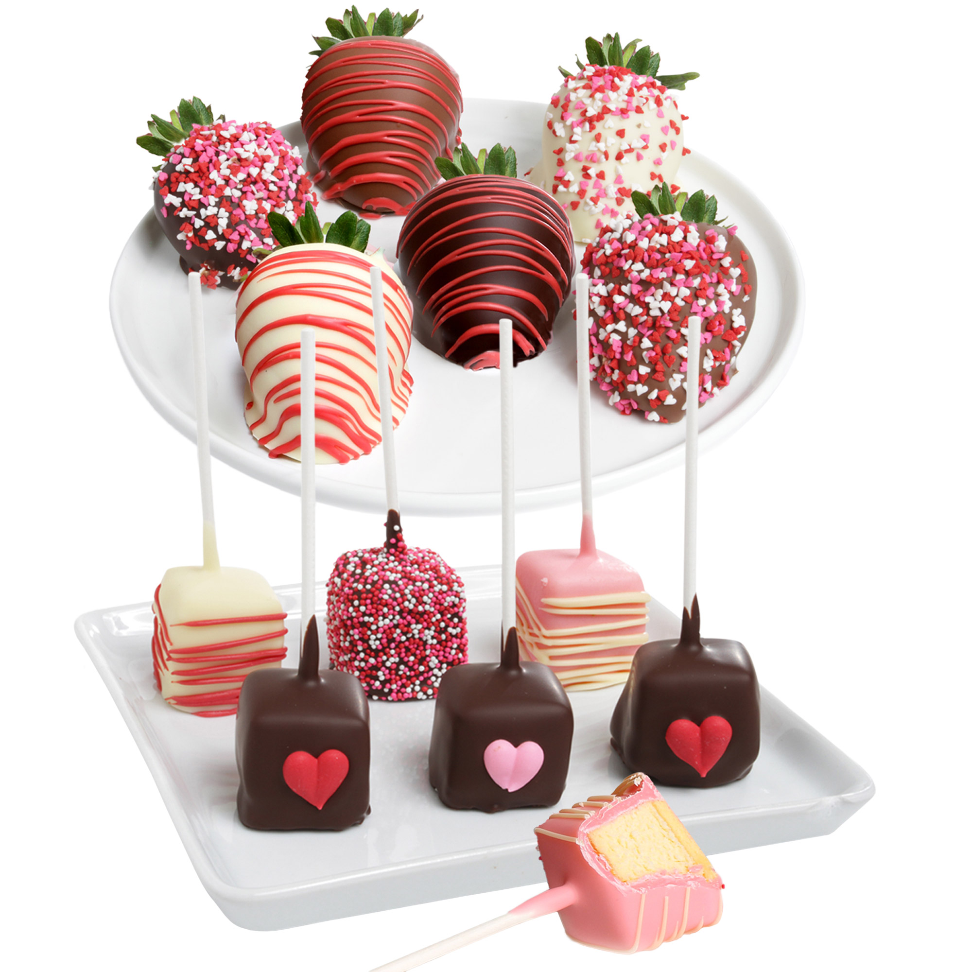 Chocolate Covered Company Valentine's Day Belgian 6 Chocolate Covered Strawberries and 6 Mini Cheesecake Pops