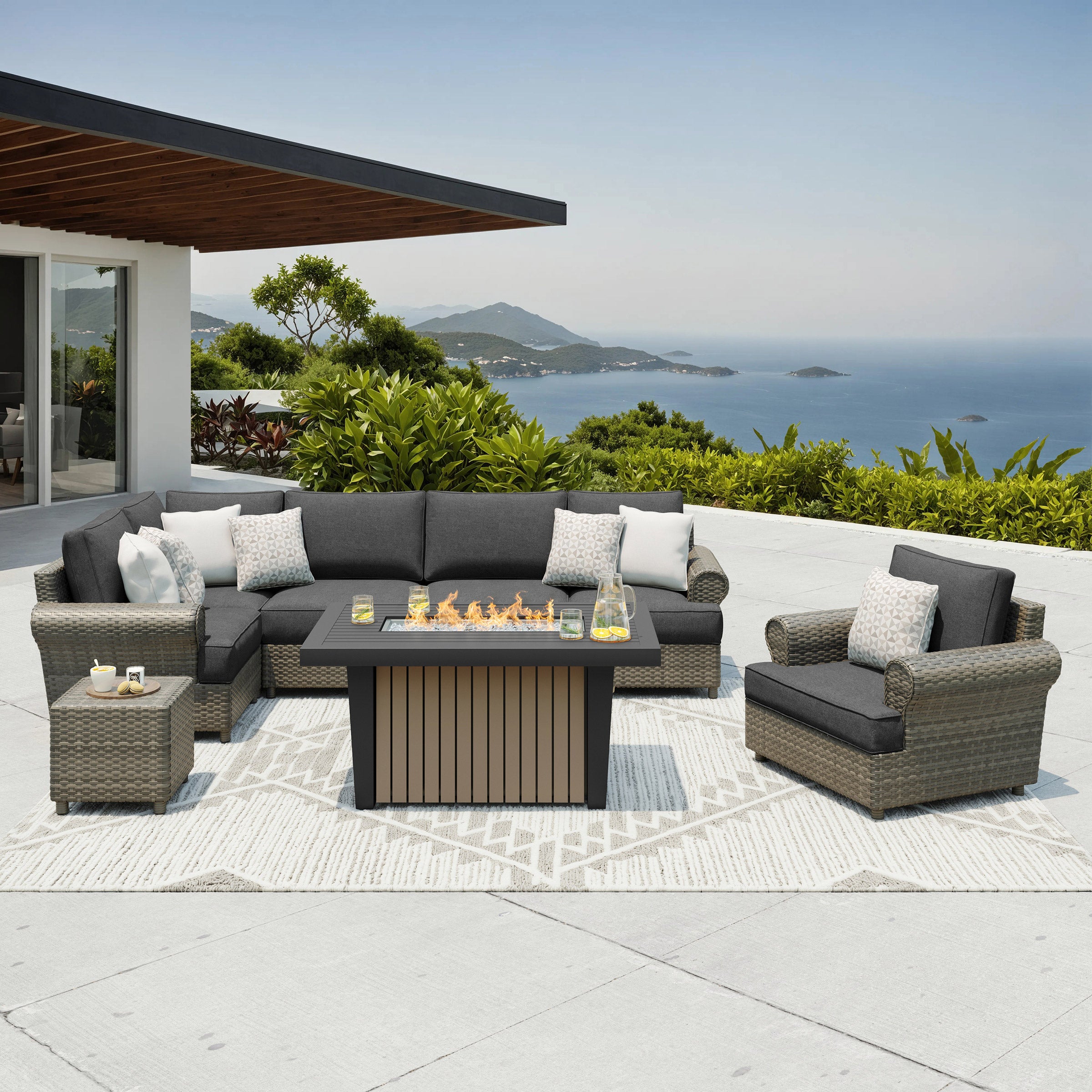 ロイヤルリモージュ PETIT JARDIN Sirio Regency 8-piece Fire Outdoor Patio Seating Set | Costco