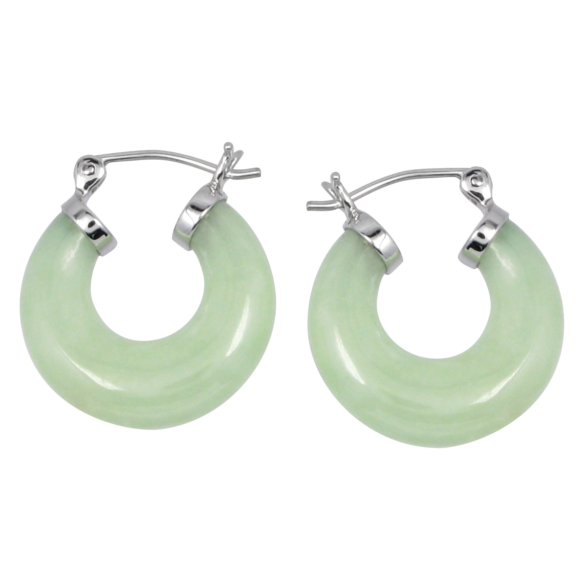Natural Light Green Jade Hoop Earrings