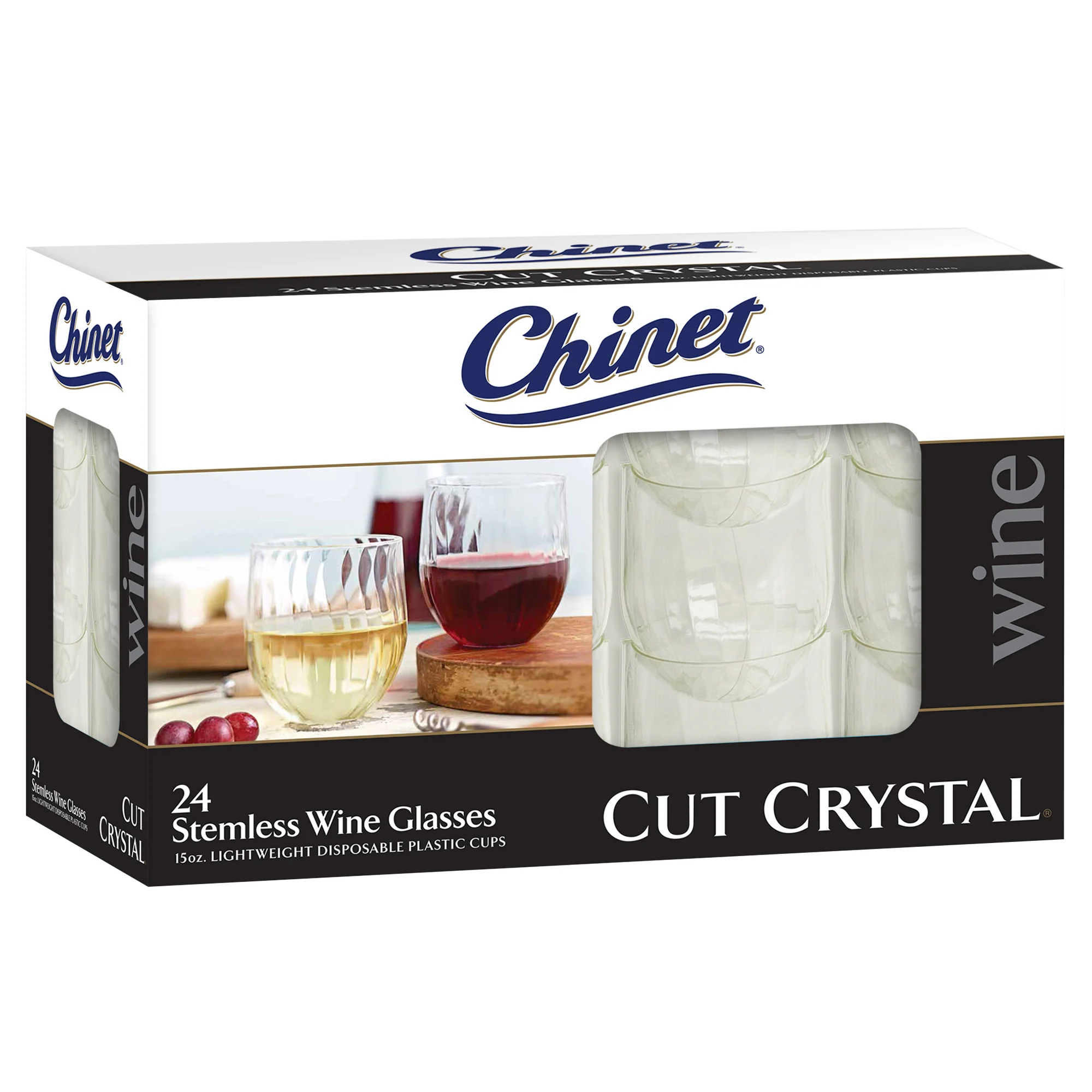 Chinet Cut Crystal Stemless Wine Glass 15 oz., 24 Count | Costco