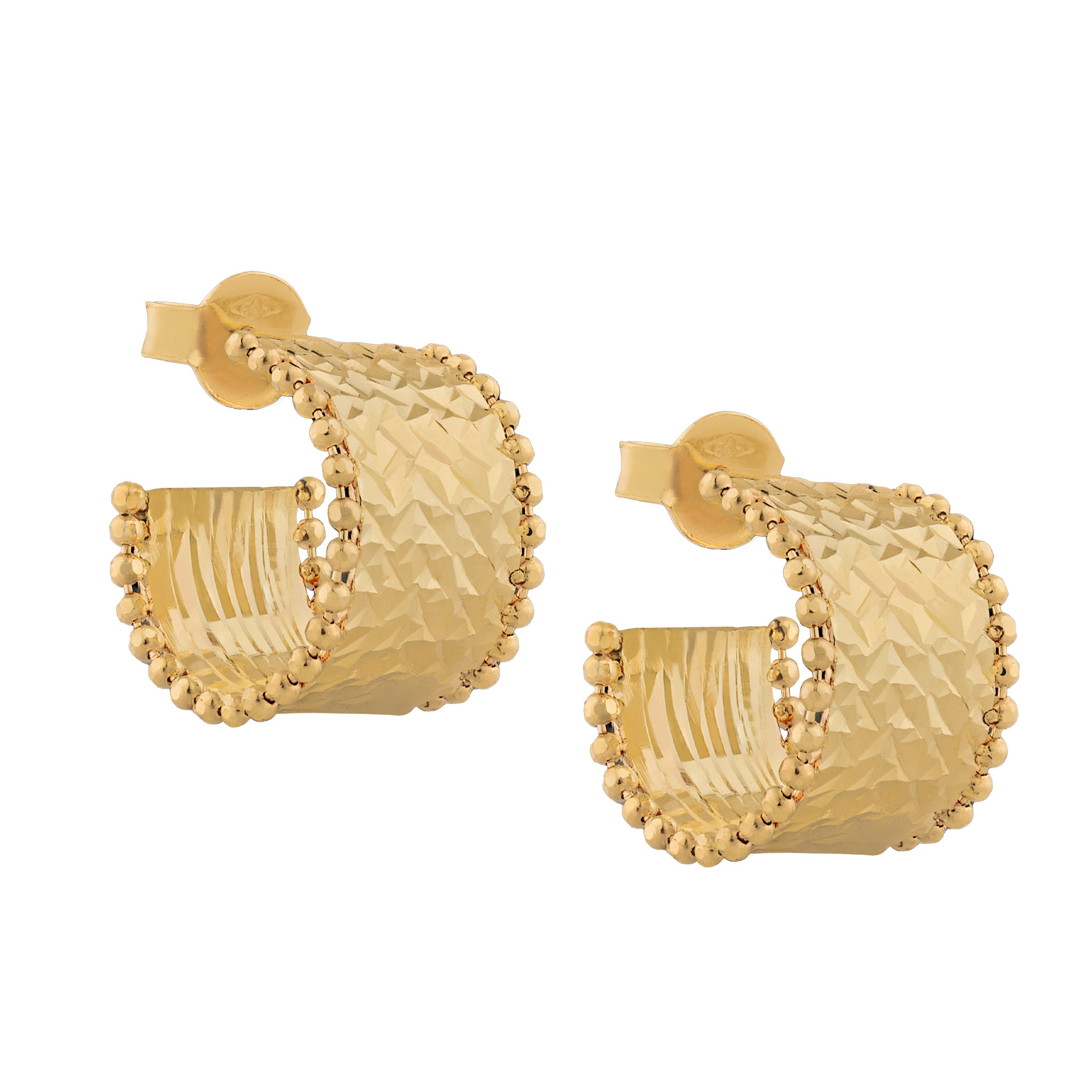Diamond Cut Hammered Stud Earrings in Yellow Gold