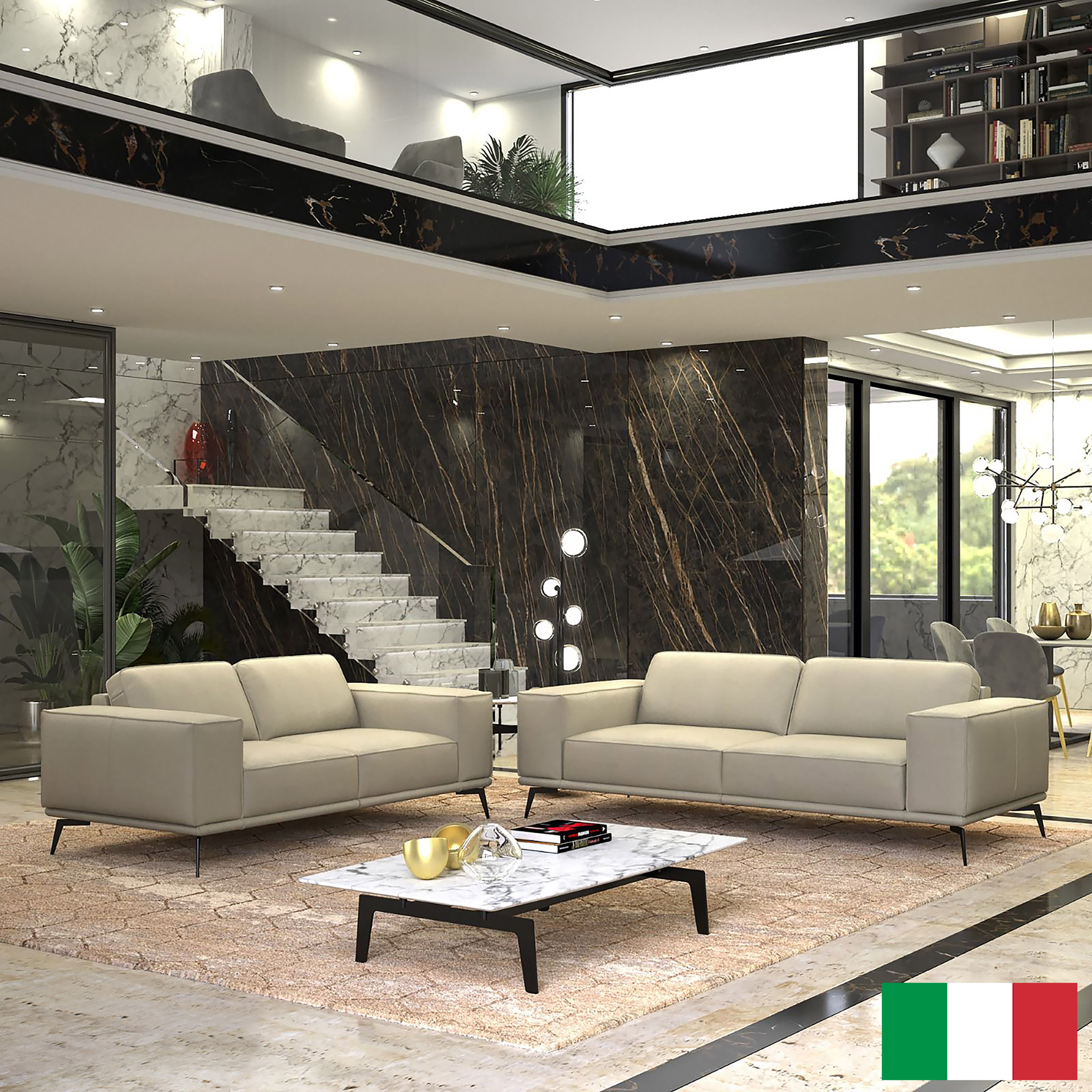 Manhattan Modern Top Grain Leather Sofa and Loveseat