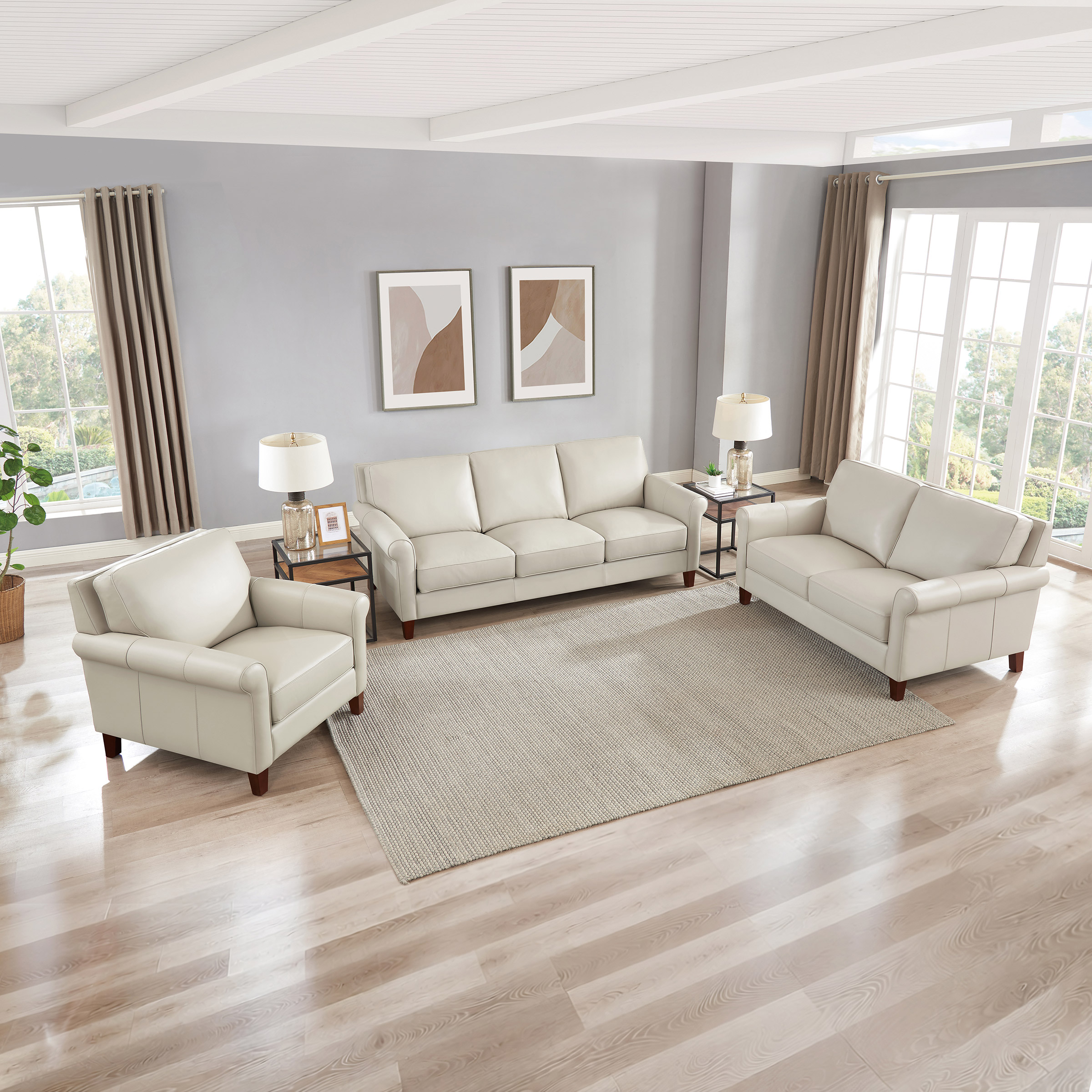 Prospera Home Larsen Top-grain Leather Sofa, Loveseat and Chair