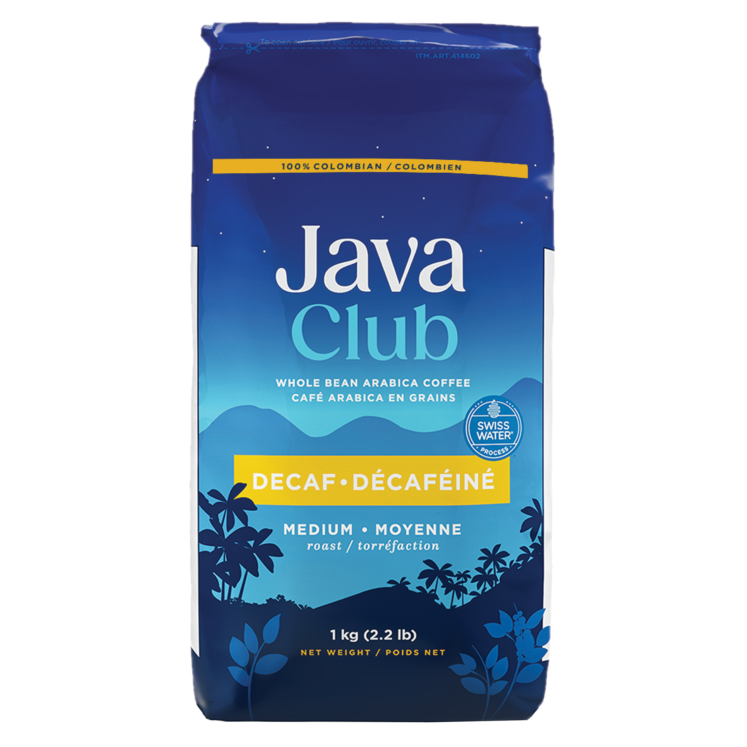 Java Club 100% Colombian Whole Bean Decaf Arabica Coffee, 2 x 1 kg