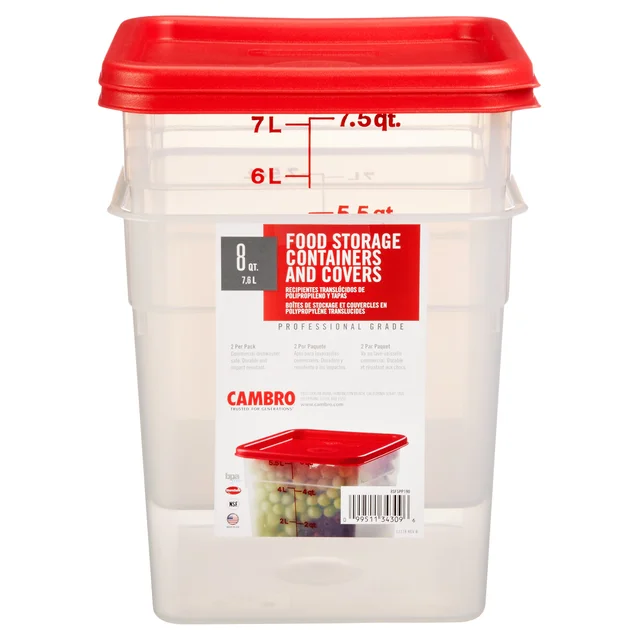 Cambro CamSquare 8 Quart Food Container with Lid, 2-count