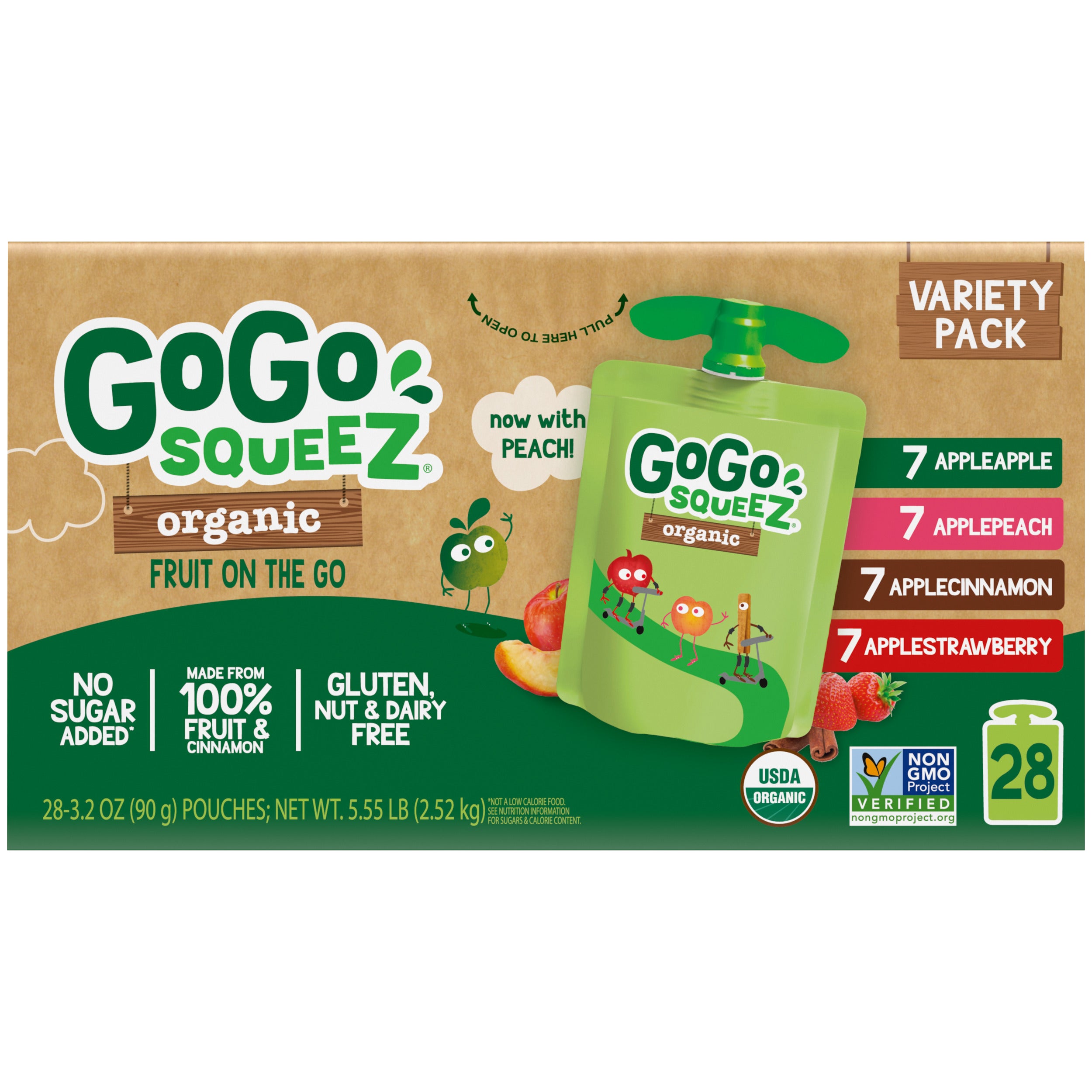 GoGo SqueeZ Organic Fruit On The Go, Variety Pack, 3.2 oz, 28 ct