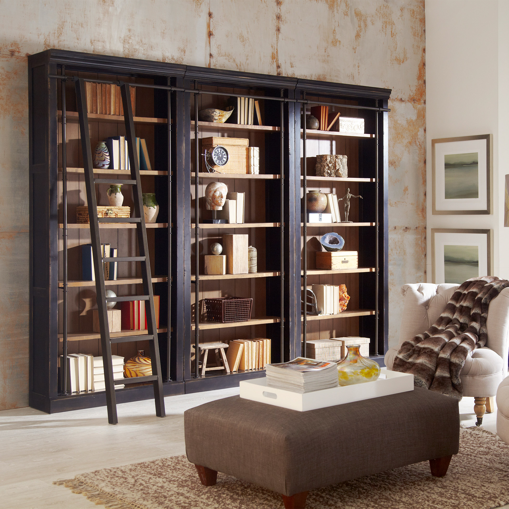 Tuscan 3-piece 94” Bookcase Wall and Ladder