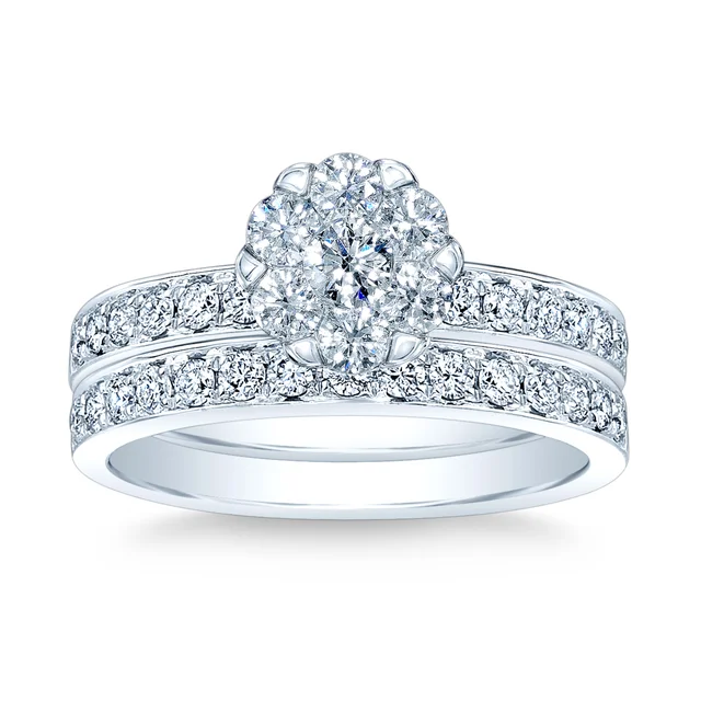 14KT WHITE GOLD VS2 I 1.16CTW ROUND DIAMOND WEDDING SET