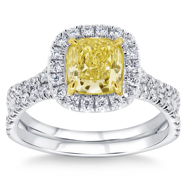 1.51CT CUSHION FANCY YELLOW VS2 2.09CTW DIAMOND PLATINUM RING