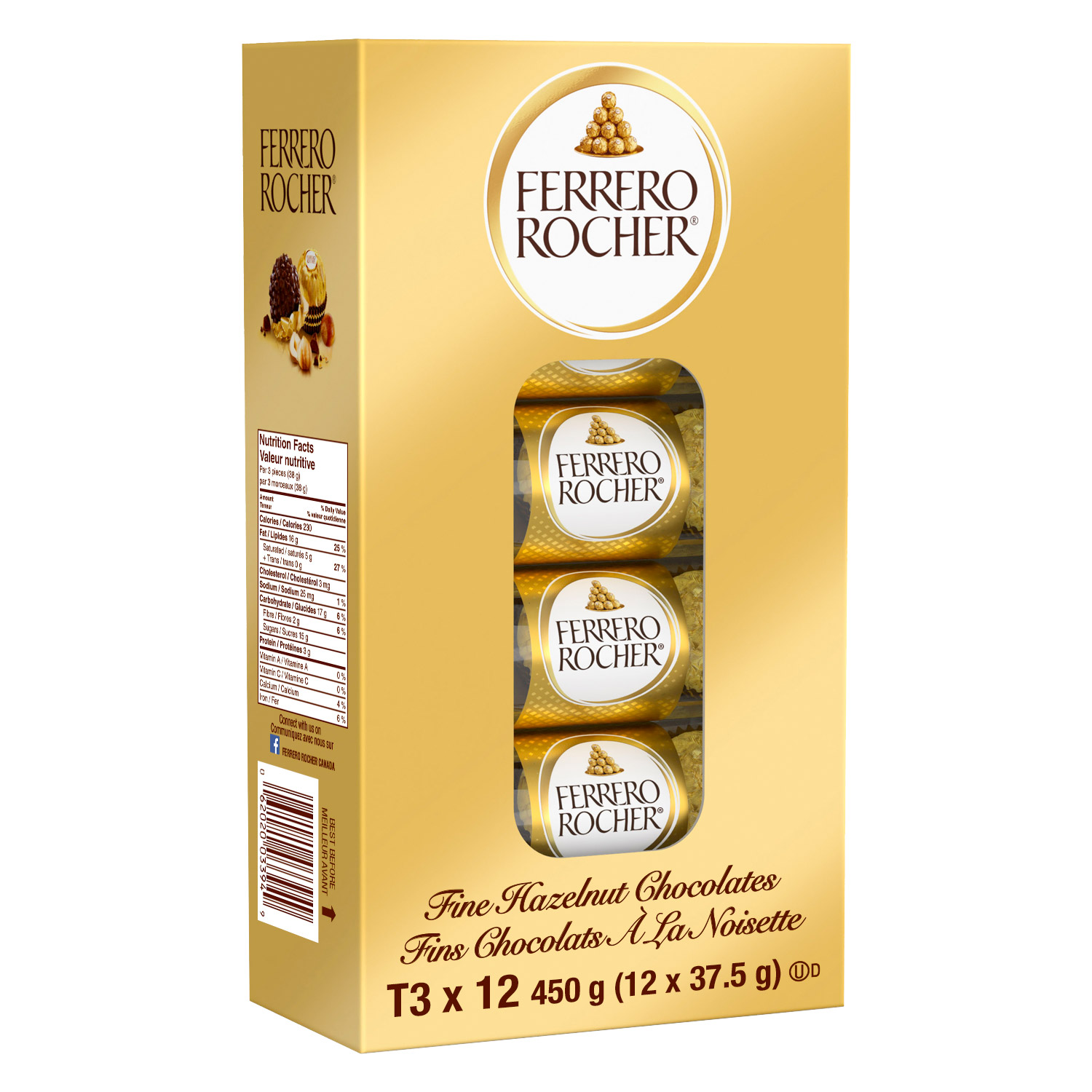 Ferrero Rocher Fine Hazelnut Chocolate, 12 × 38 g