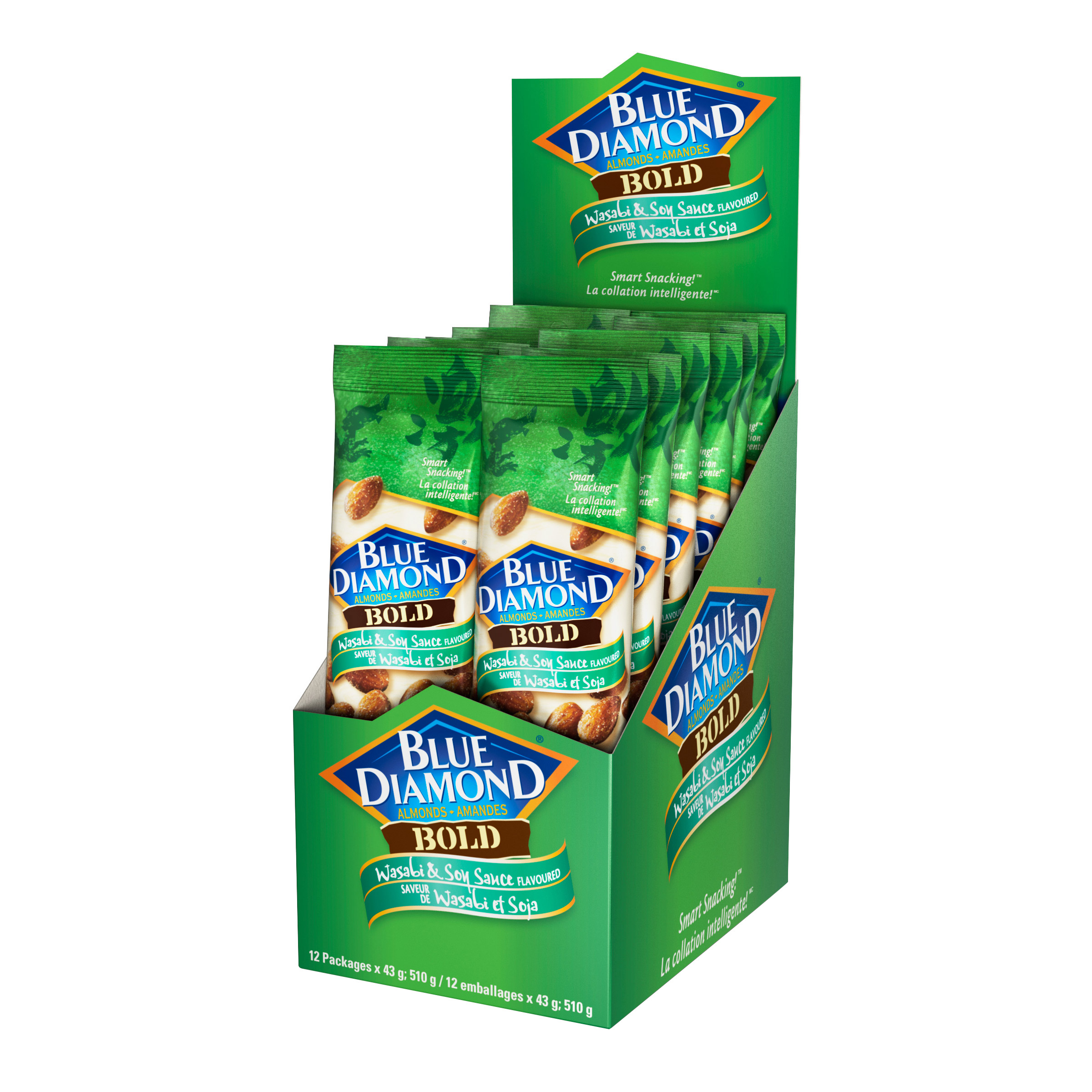 Blue Diamond Wasabi & Soy Sauce Flavoured Almonds, 12 × 43 g