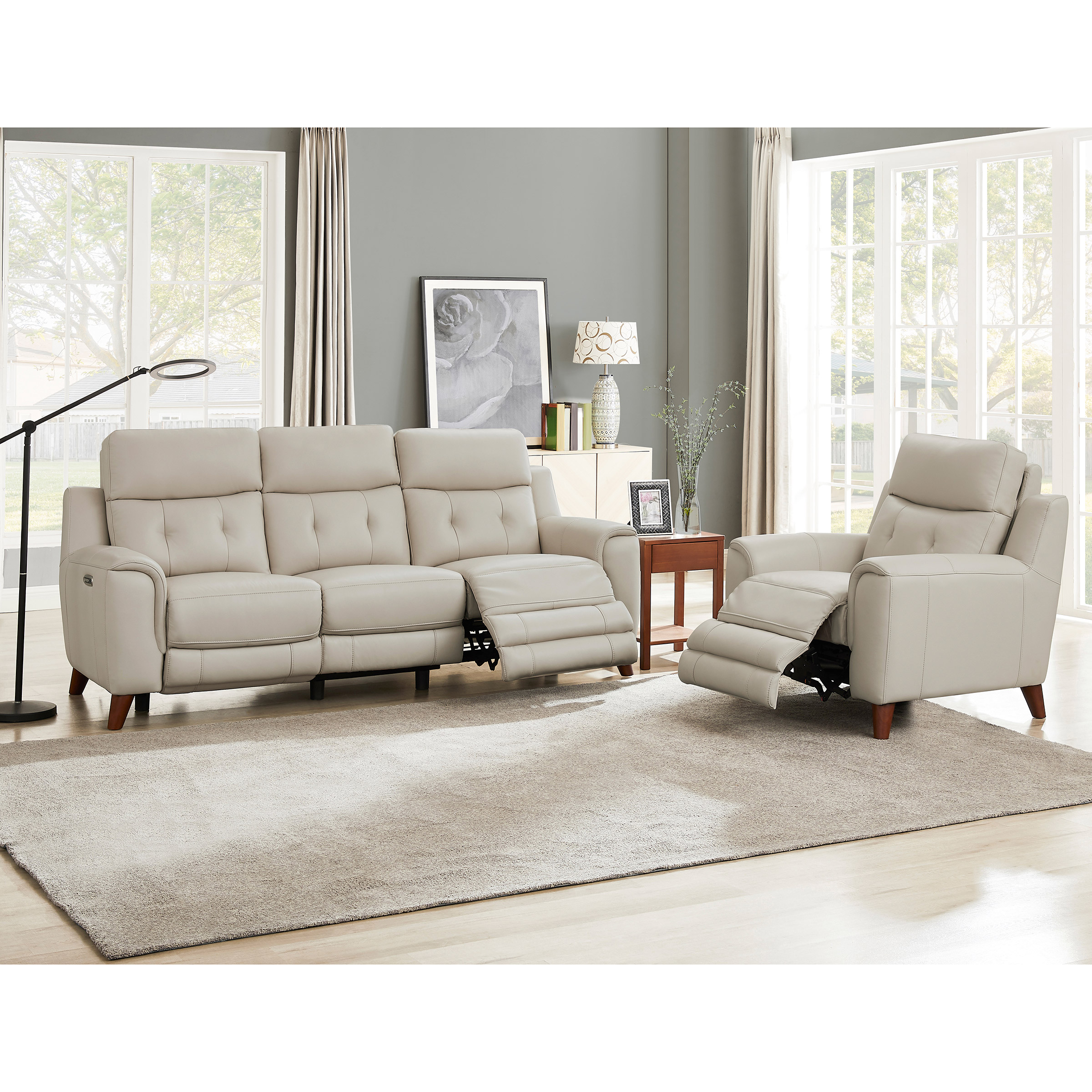 Malibu 2-piece Leather Power Reclining Set with Power Headrests – Sofa and Recliner