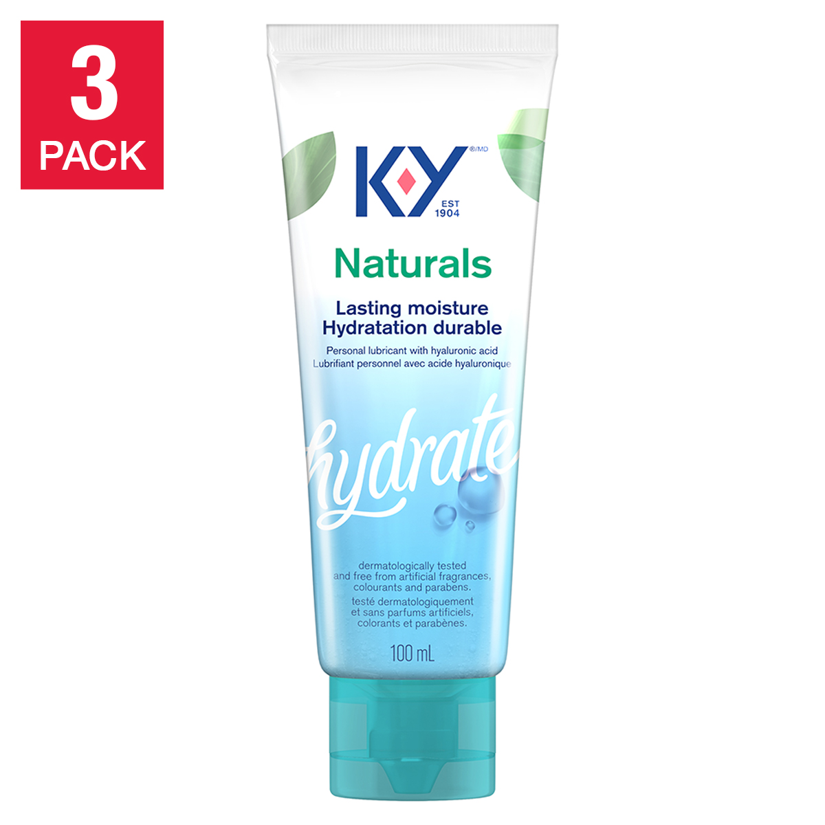 K-Y Naturals Lasting Moisture Personal Lubricant Gel, 3 x 100 mL