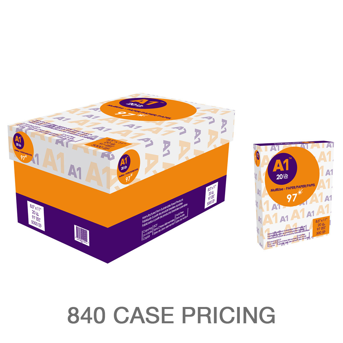 A1 - Premium Printer Paper, Letter, 97 Bright, Case Pricing Order of 840