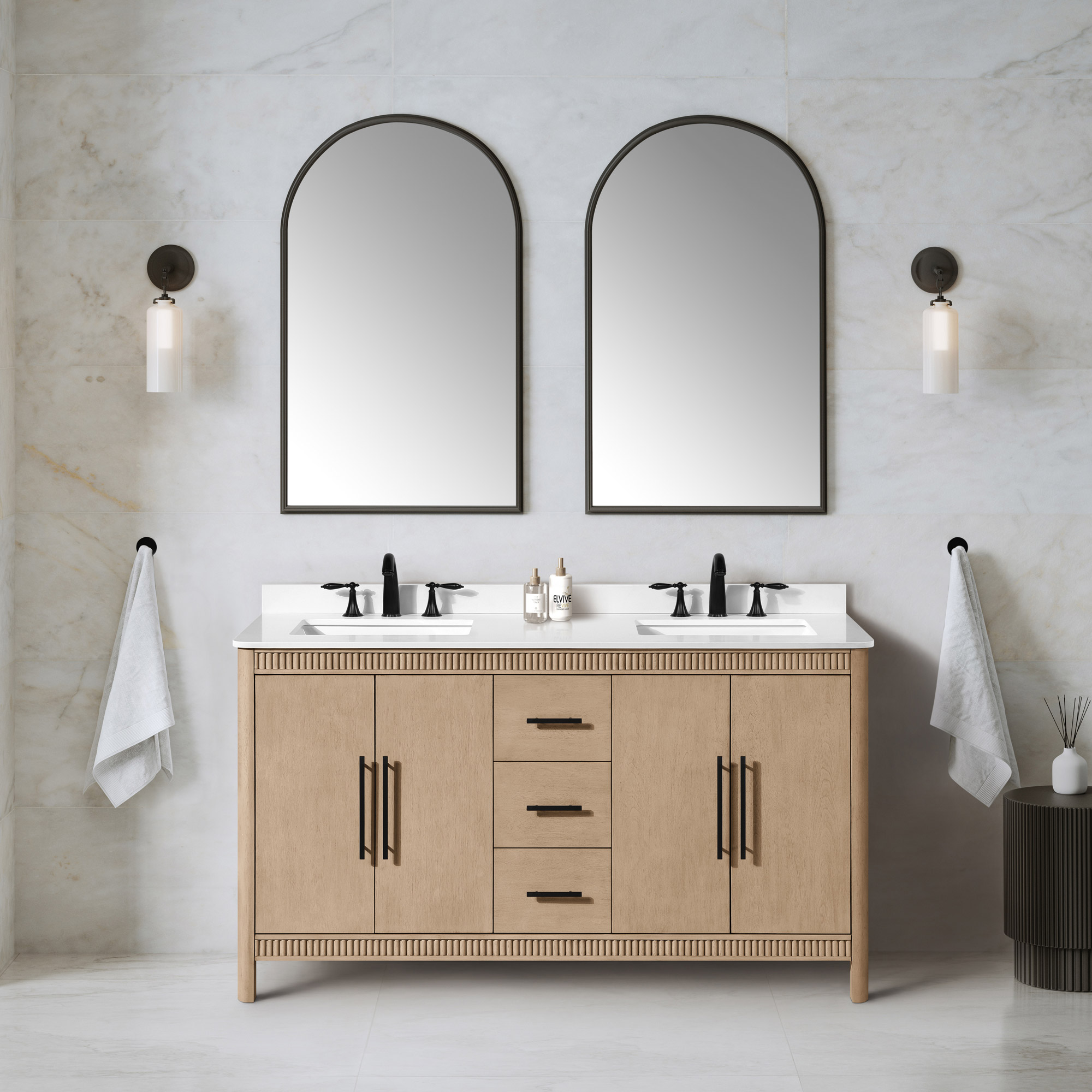 OVE Decors Kiara Vanity in Sahara Birch Finish with Quartz Countertop