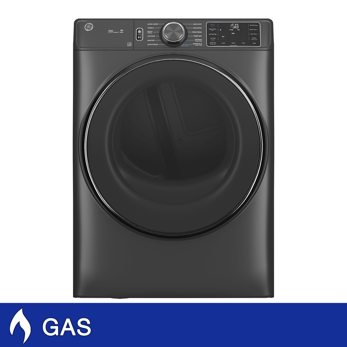GE 7.8 cu. ft. GAS Dryer with Steam, Sanitize and Quick Dry Cycles, Reversible Door, WiFi