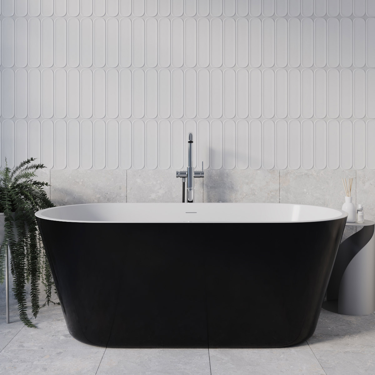 Streamline 59 in. Freestanding Bathtub with Expandable Bamboo Bathtub Caddy