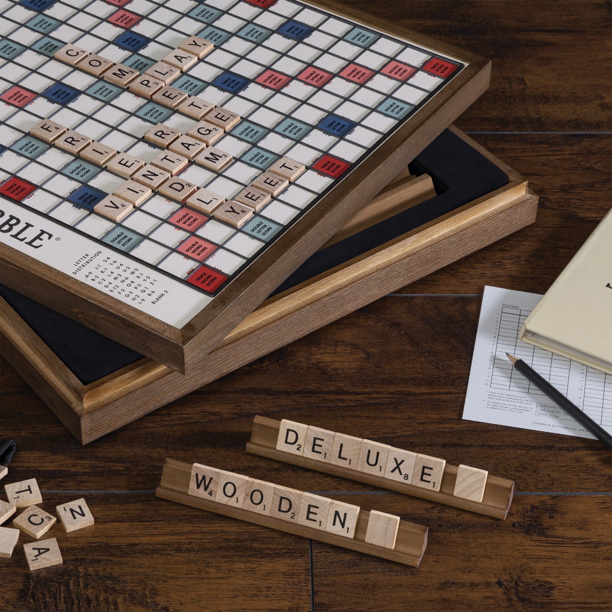 Scrabble Deluxe Vintage Wood Game Set with Lazy Susan | Costco Scrabble Deluxe Vintage Wood Game Set with Lazy Susan | Costco