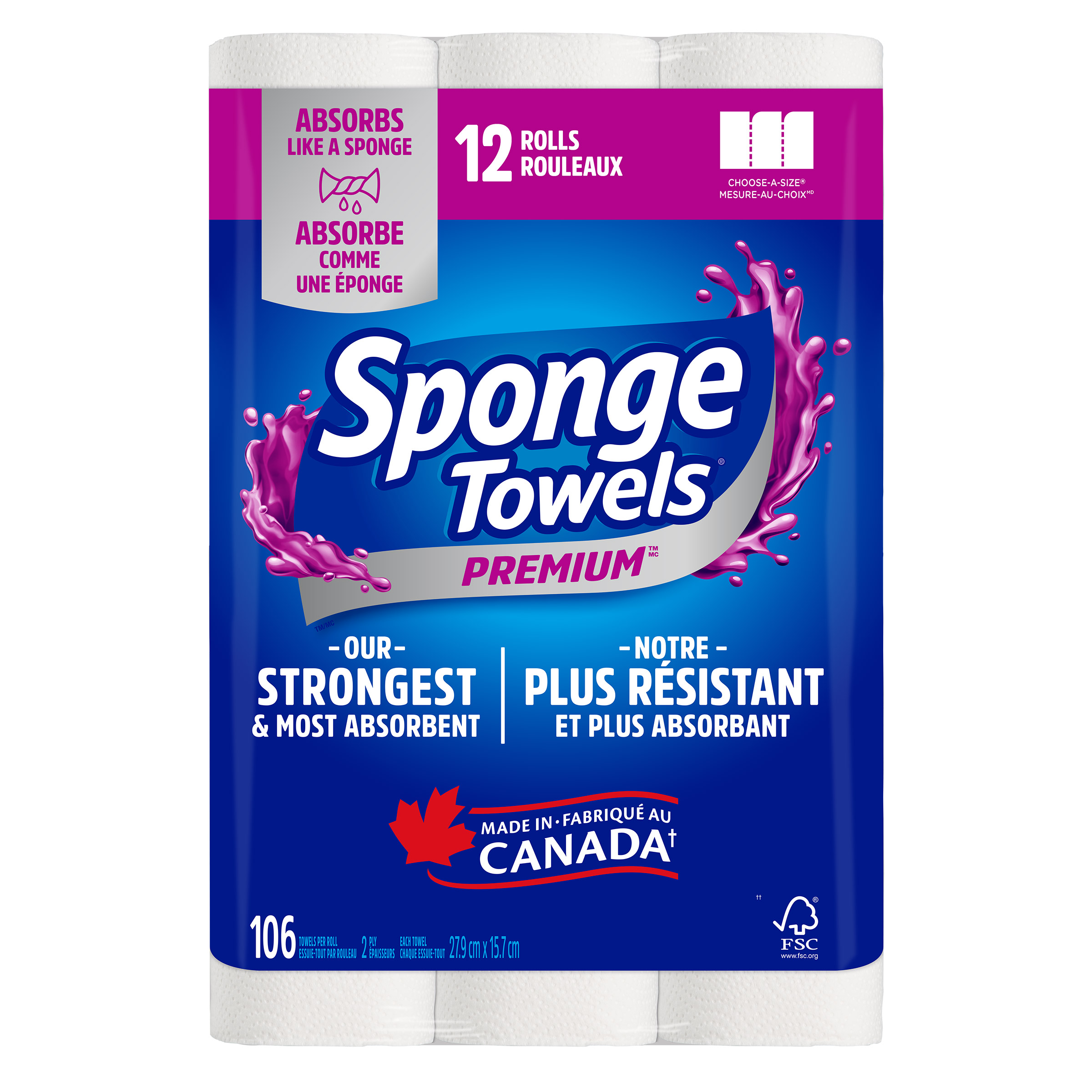 Sponge Towels Premium Paper Towels, 12 x 106 sheets